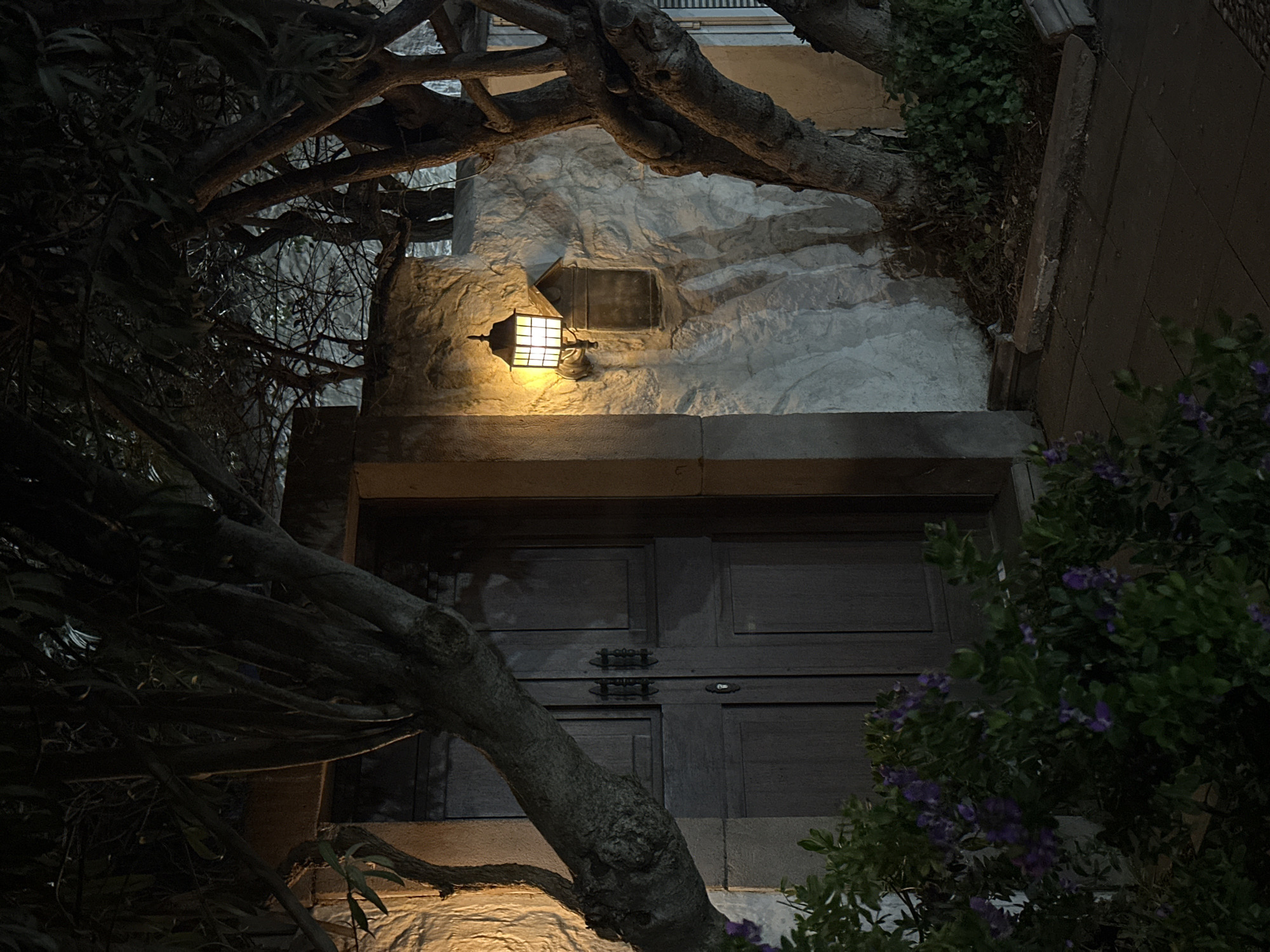 Traditional door captured in nighttime Bodrum street scene
