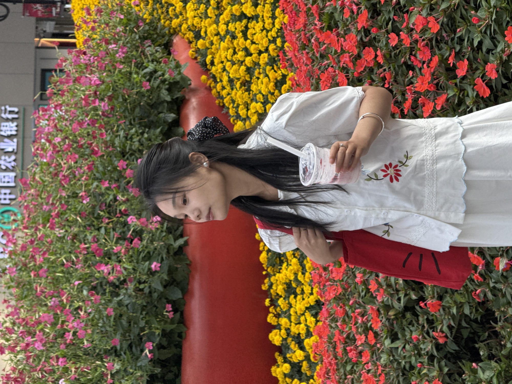 Tourists photograph spring flowers in downtown Chongqing district