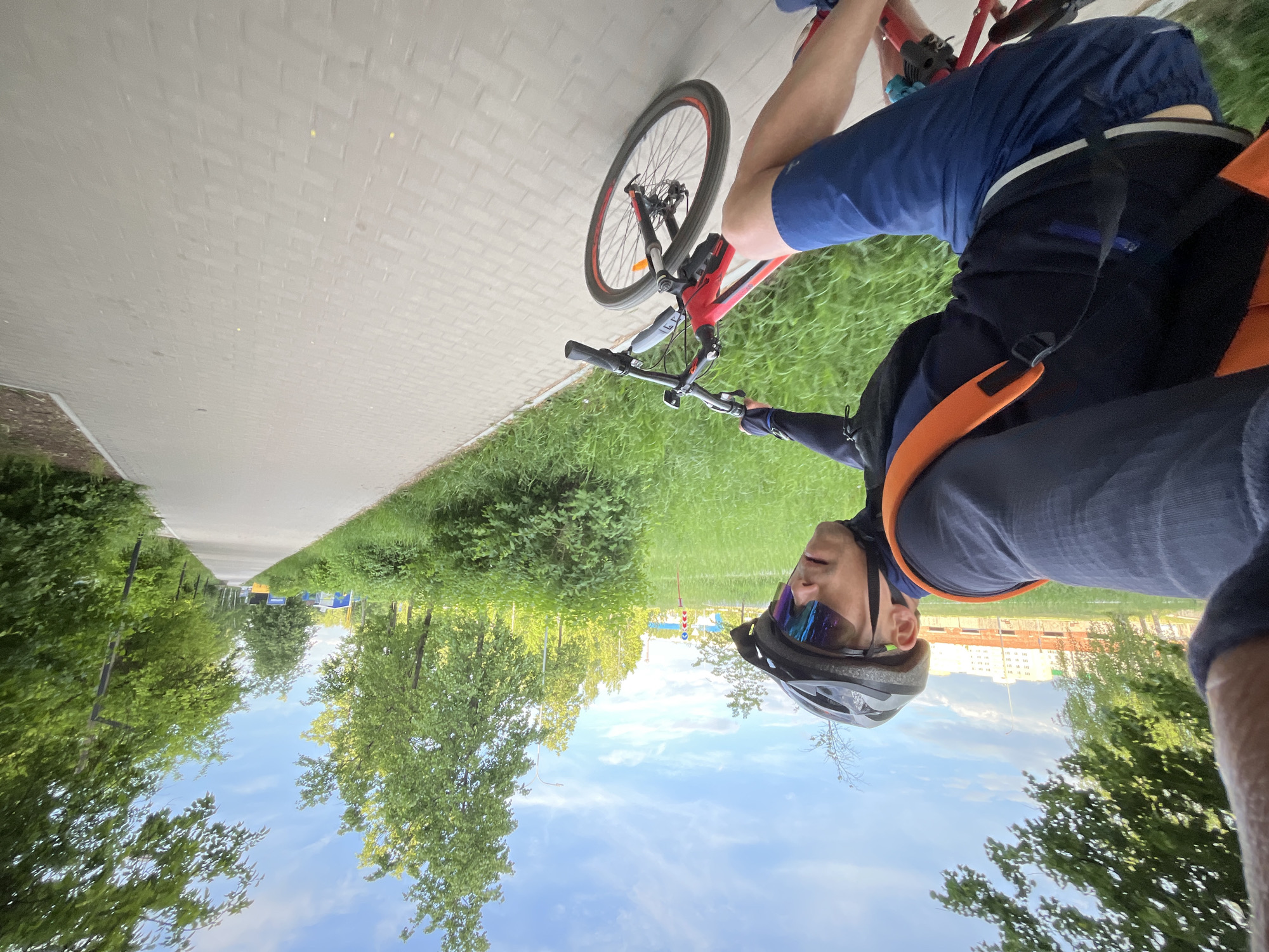 Cyclist tours landmarks in Chaikovsky, Russia during morning ride