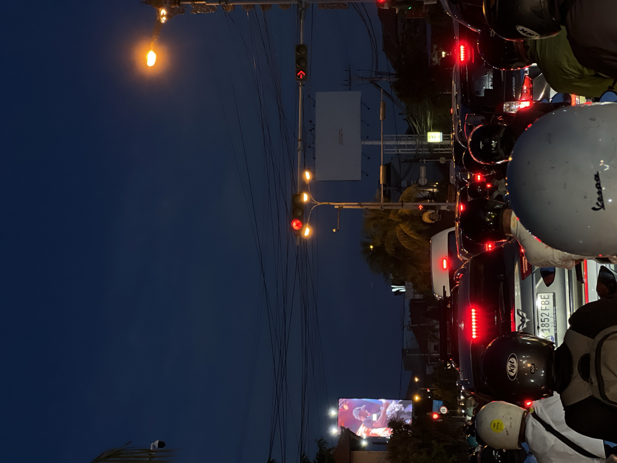 Heavy traffic halts Denpasar street during nighttime rush