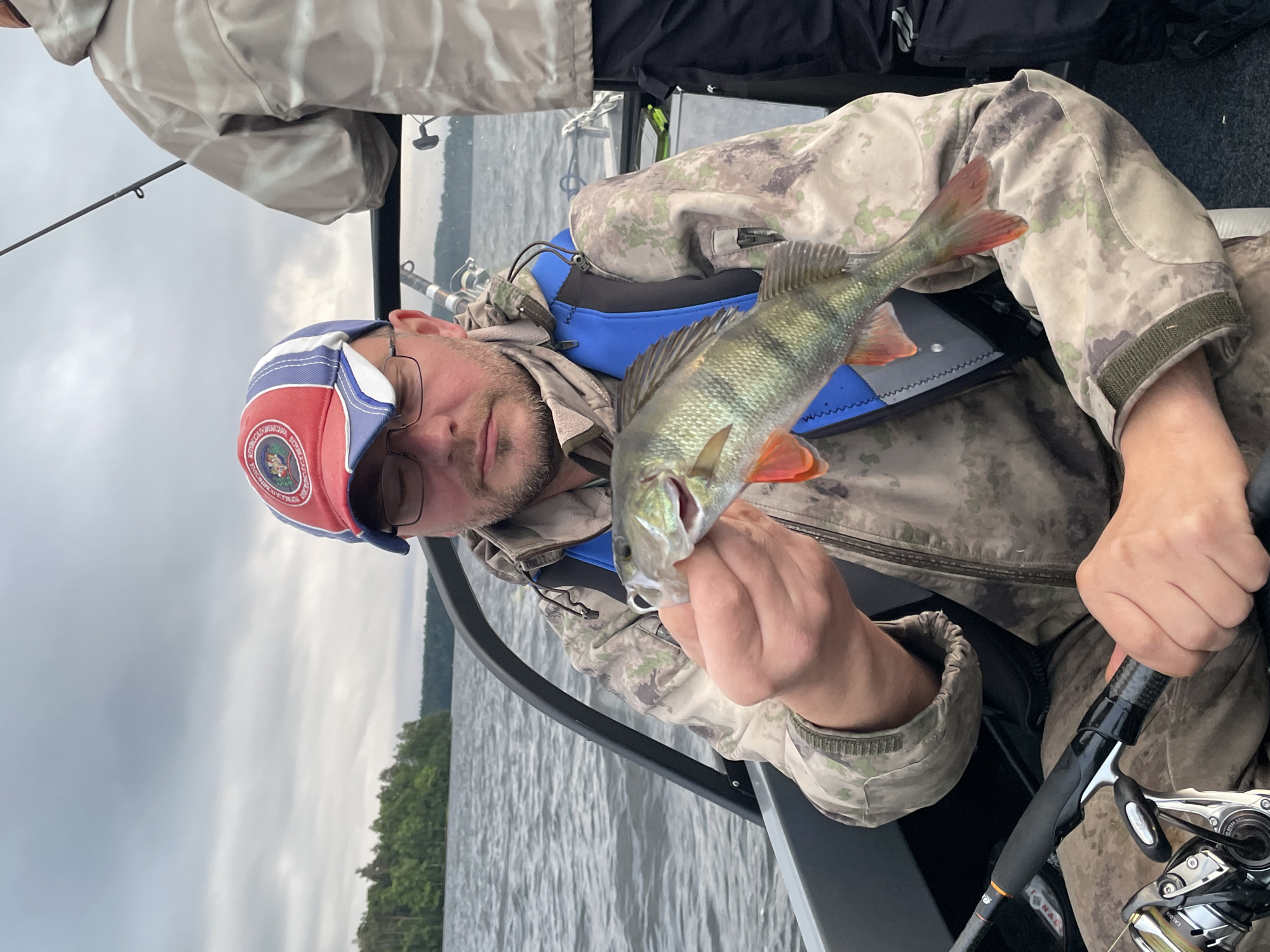 Perch caught on a choppy lake near Yablonovka, Russia