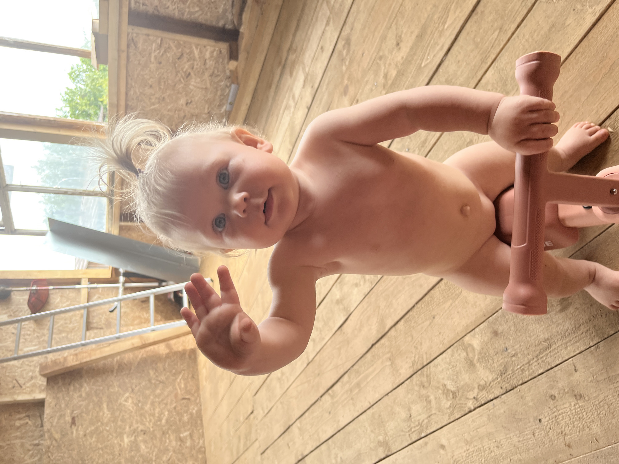 Casual summer day at a rustic Russian dacha with a toddler