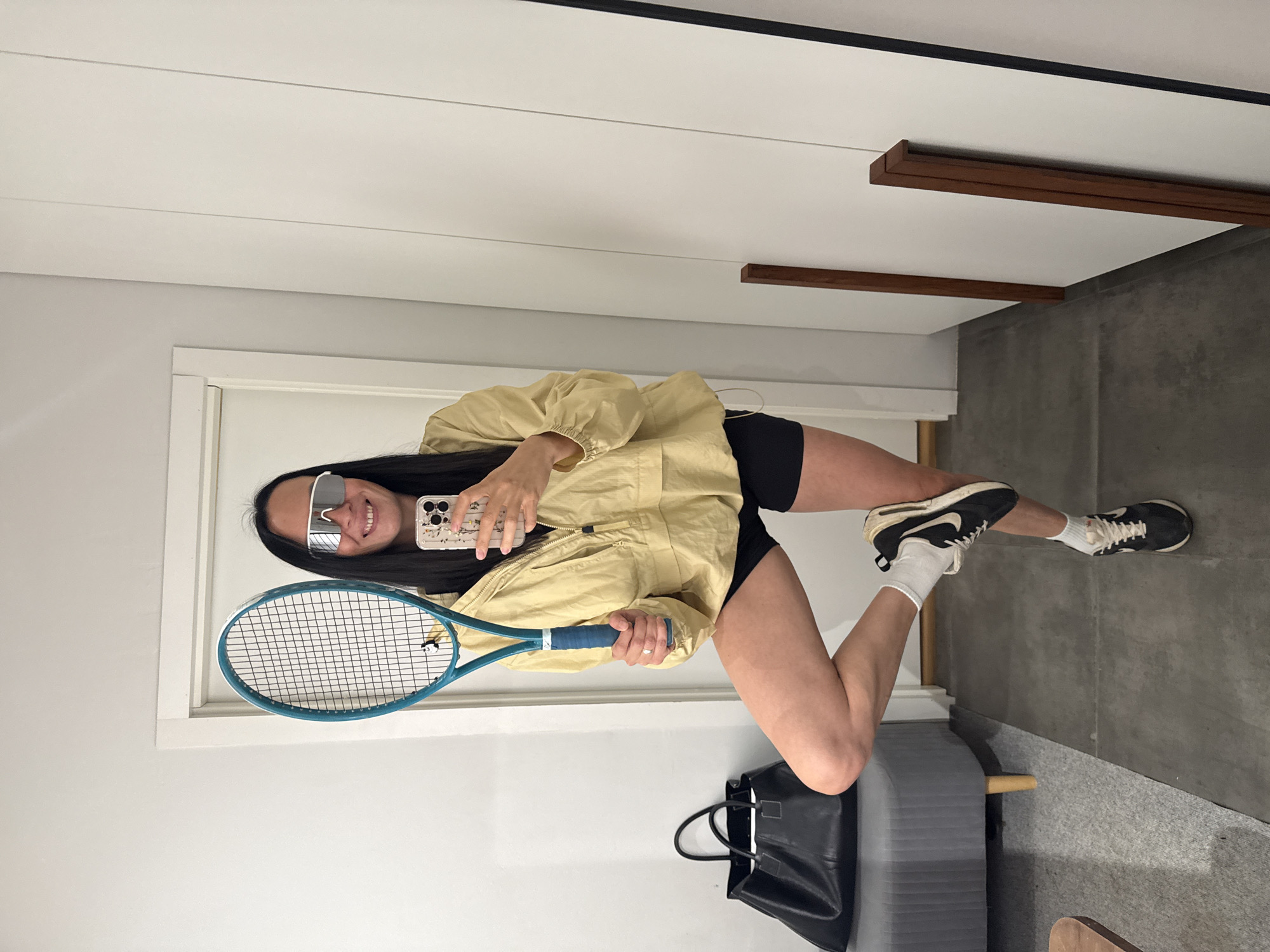 Tennis gear fitting session with selfies around Chaikovsky
