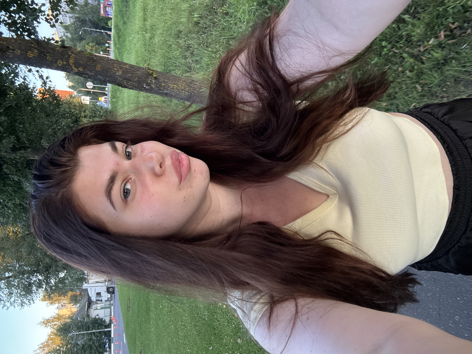 Sunset selfies at a grassy spot in Klin, Russia