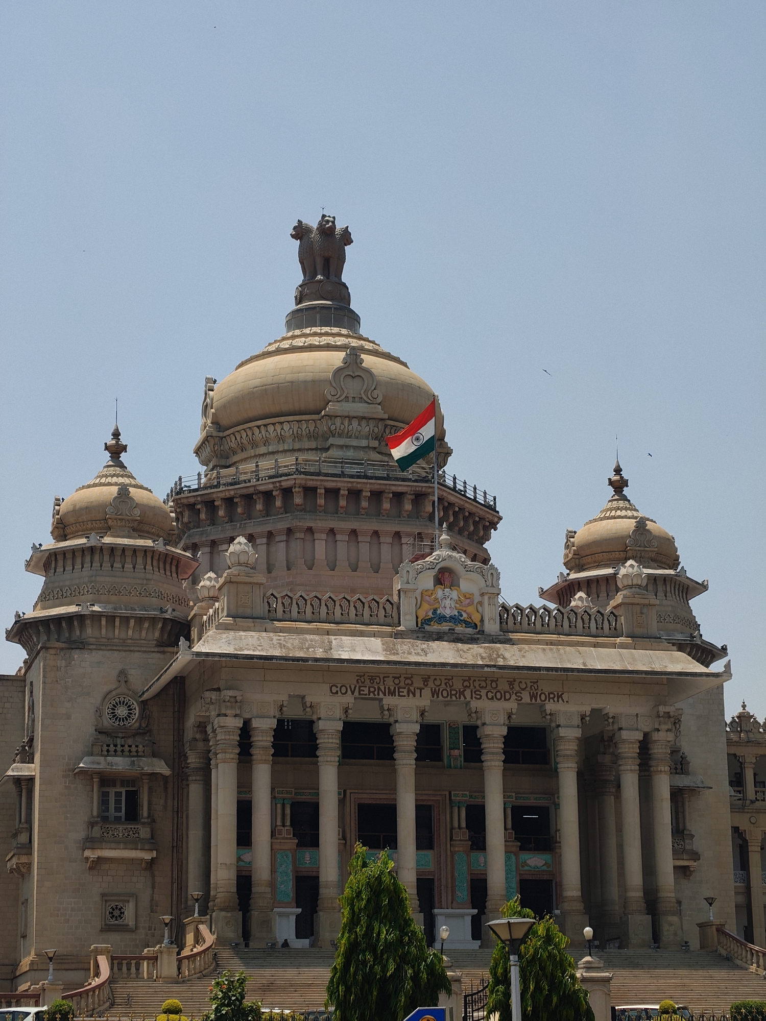 Morning documentation of Vidhana Soudha government building in Bengaluru