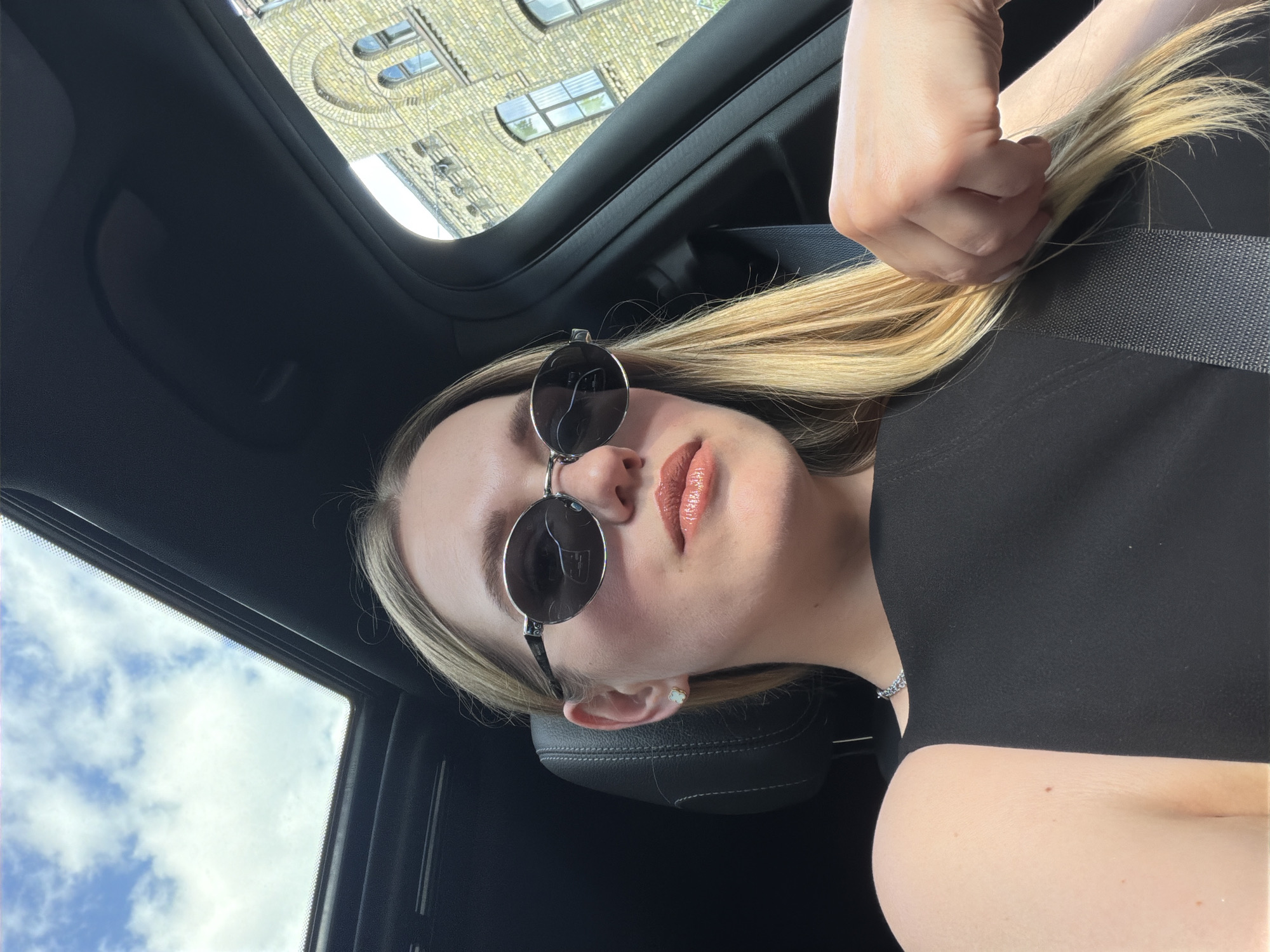 Sunroof open on a clear day in Riga