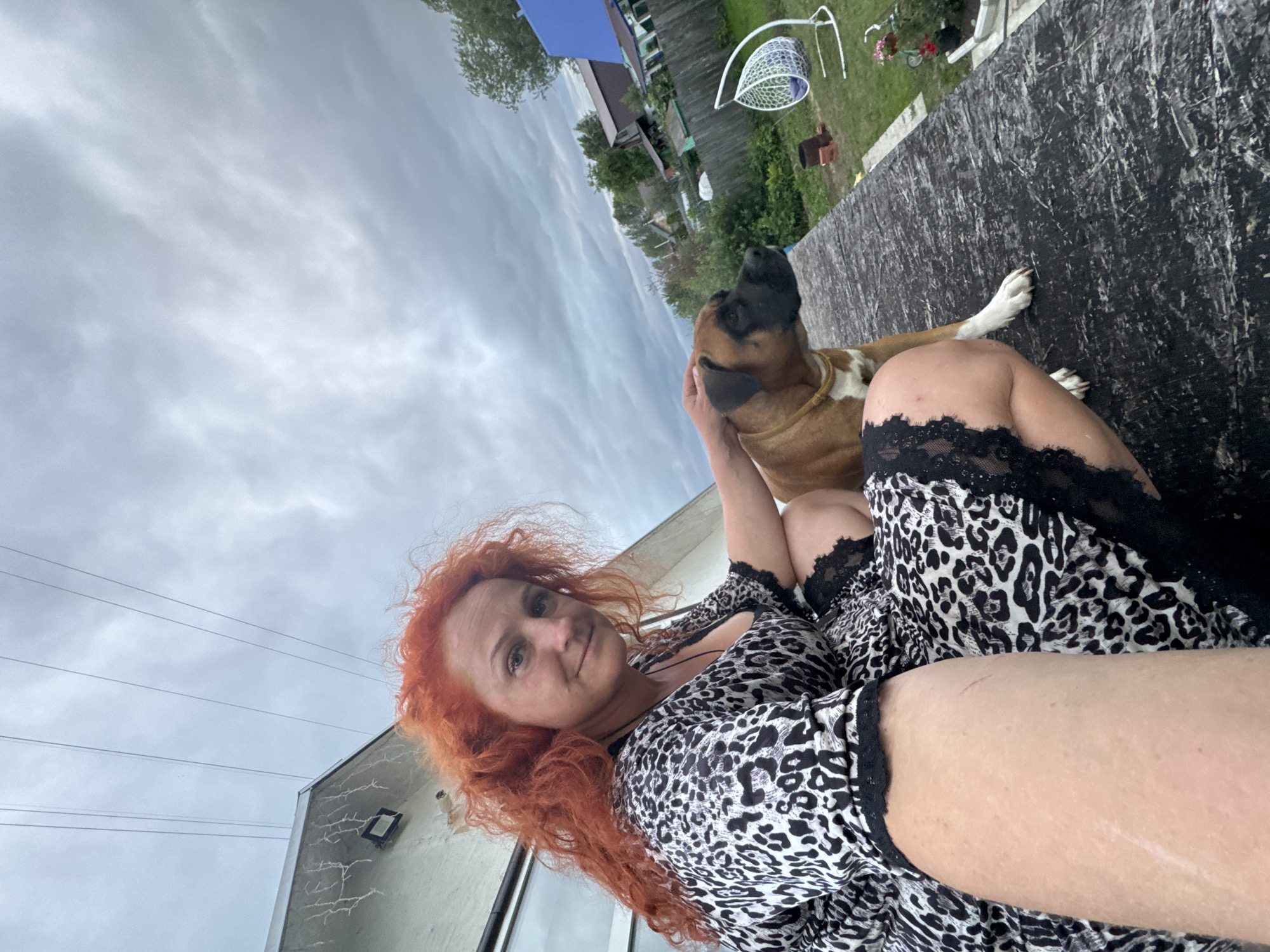 Dog selfies and power line skies at golden hour in Chaikovsky