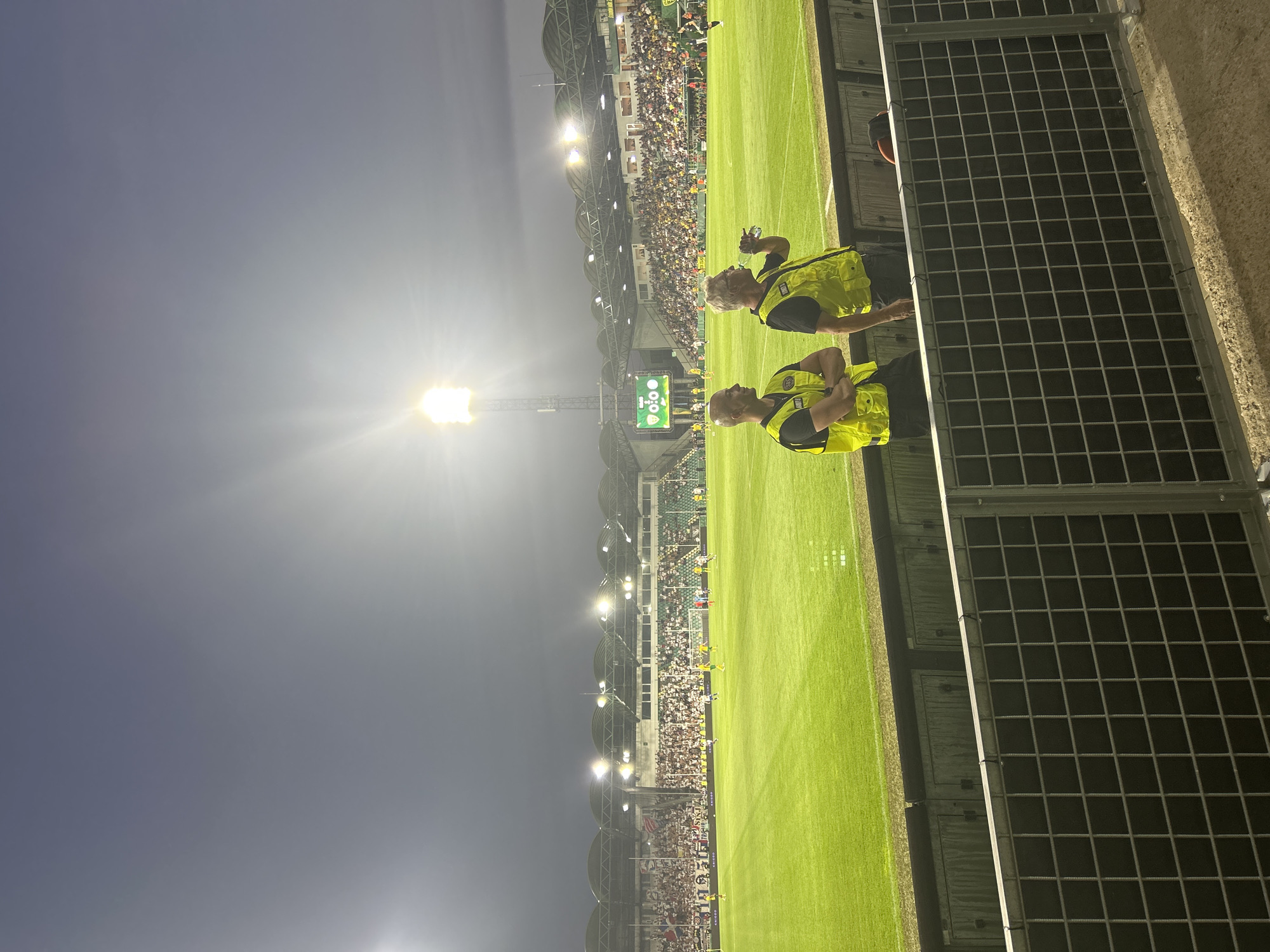 Evening football match at floodlit Žilina stadium