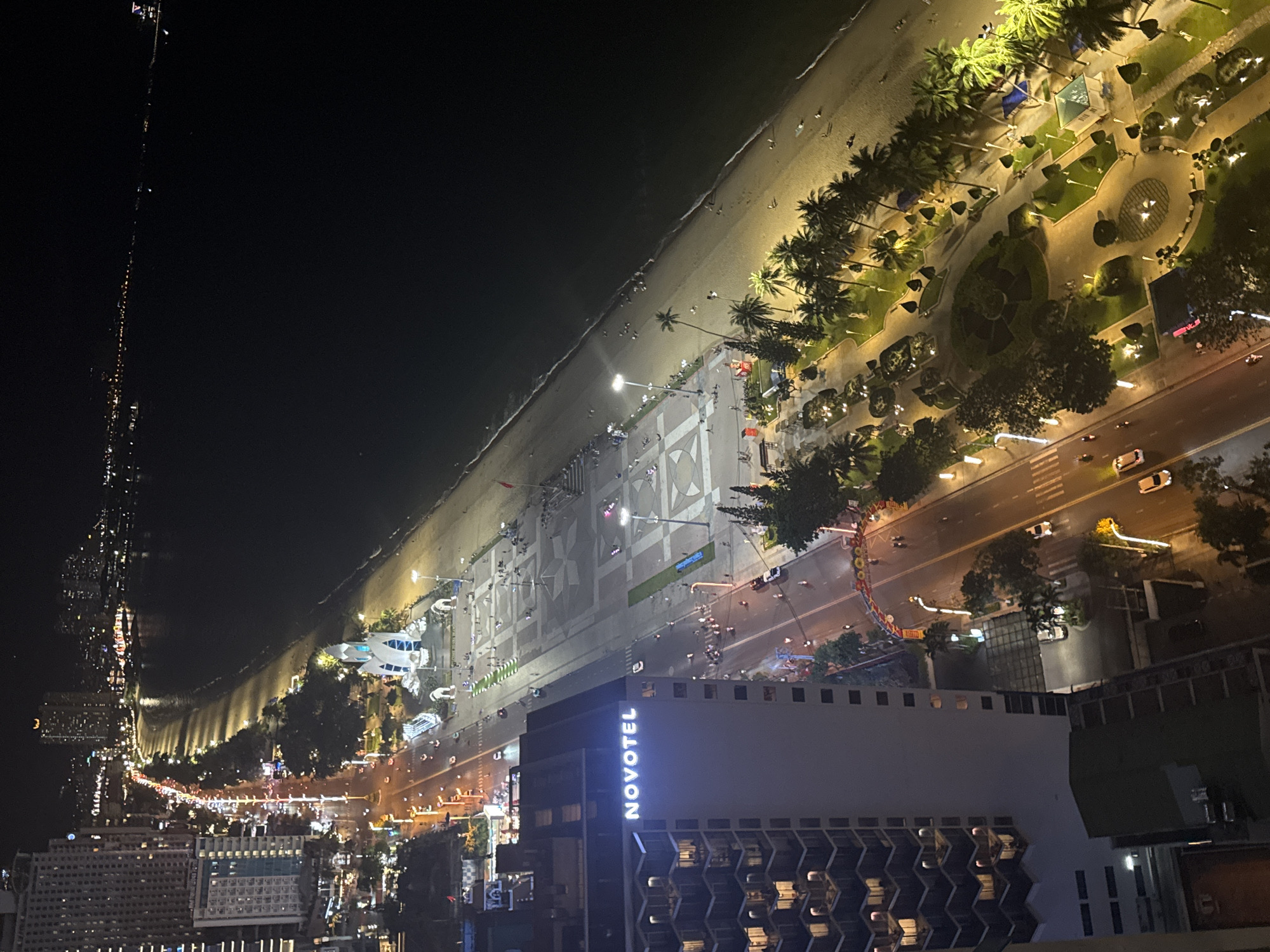 Witness documents coastal city nightlife near Novotel hotel