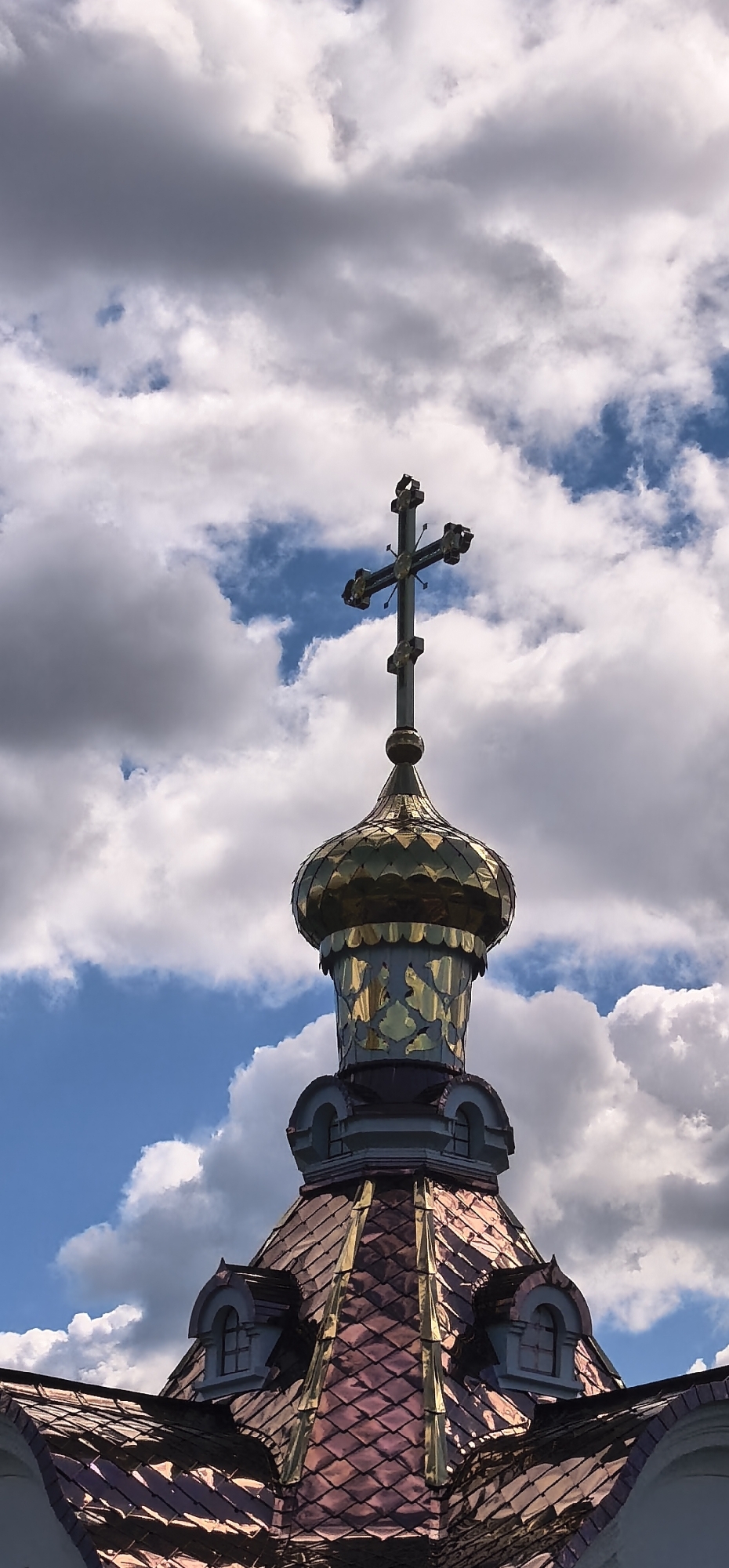 Golden-domed Orthodox church complex in Homyel, Belarus