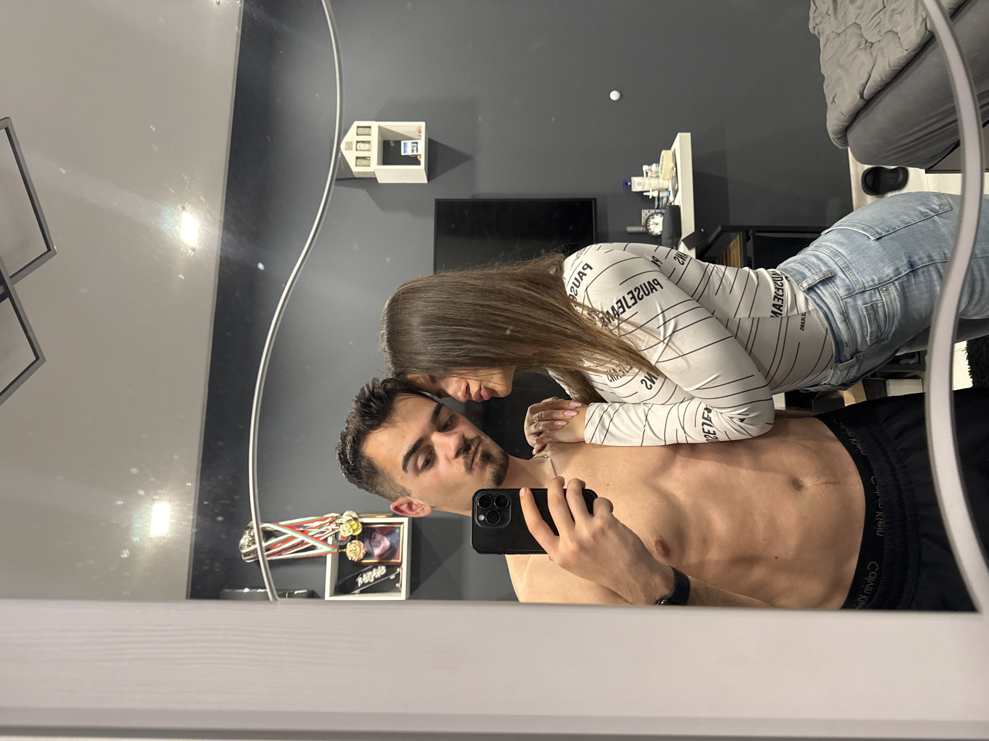 Couple Takes Sideways Mirror Selfie in Sofia