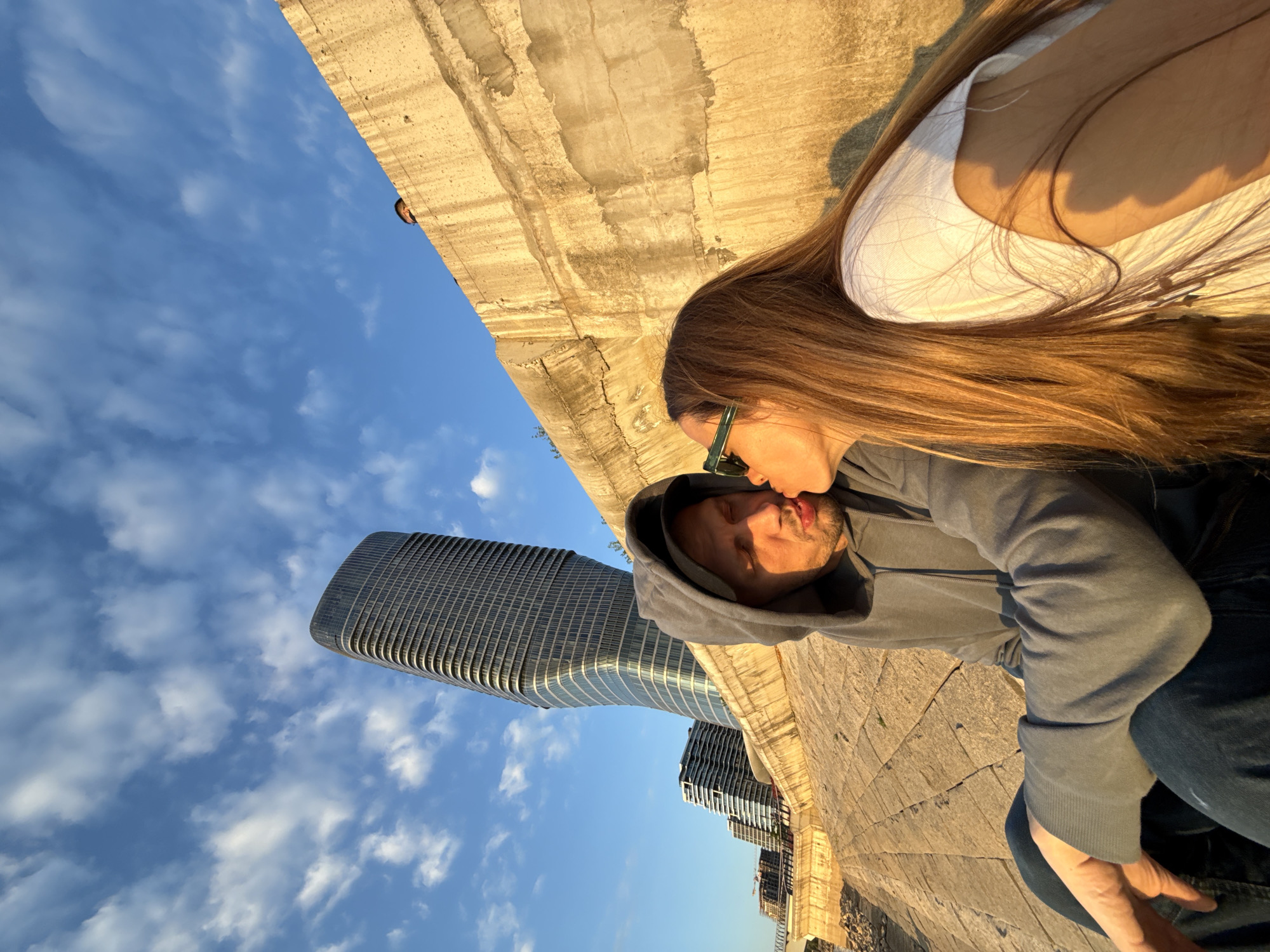 Couple shares intimate moment in golden Belgrade evening light