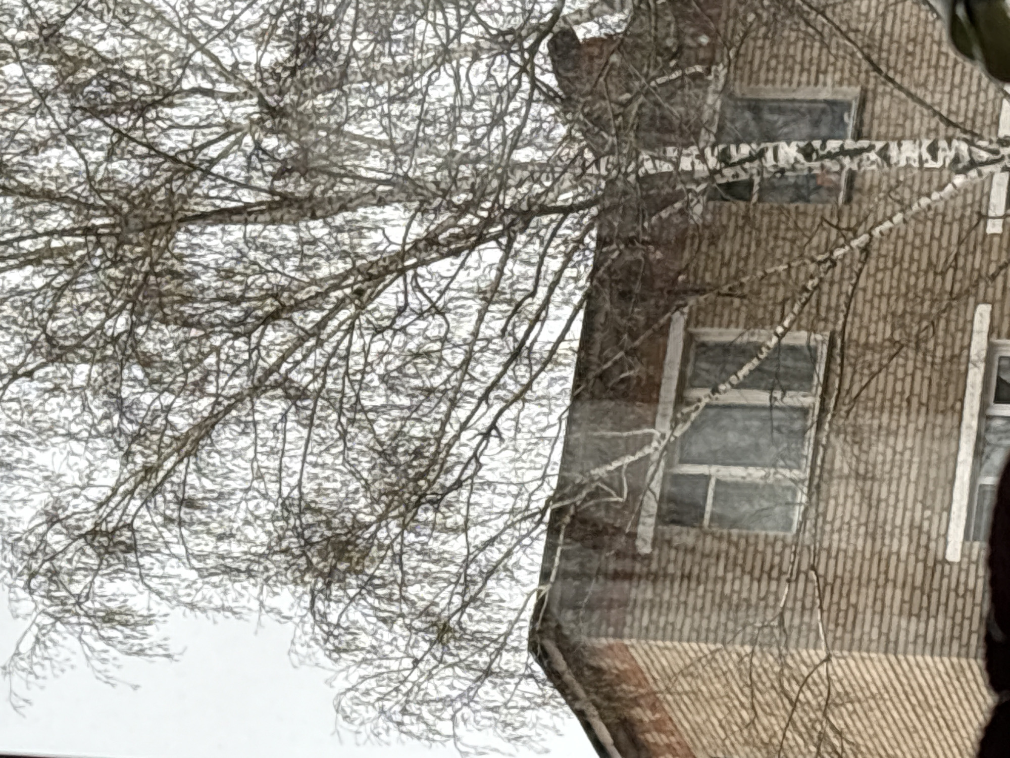Brick building viewed through window in Klin, Russia