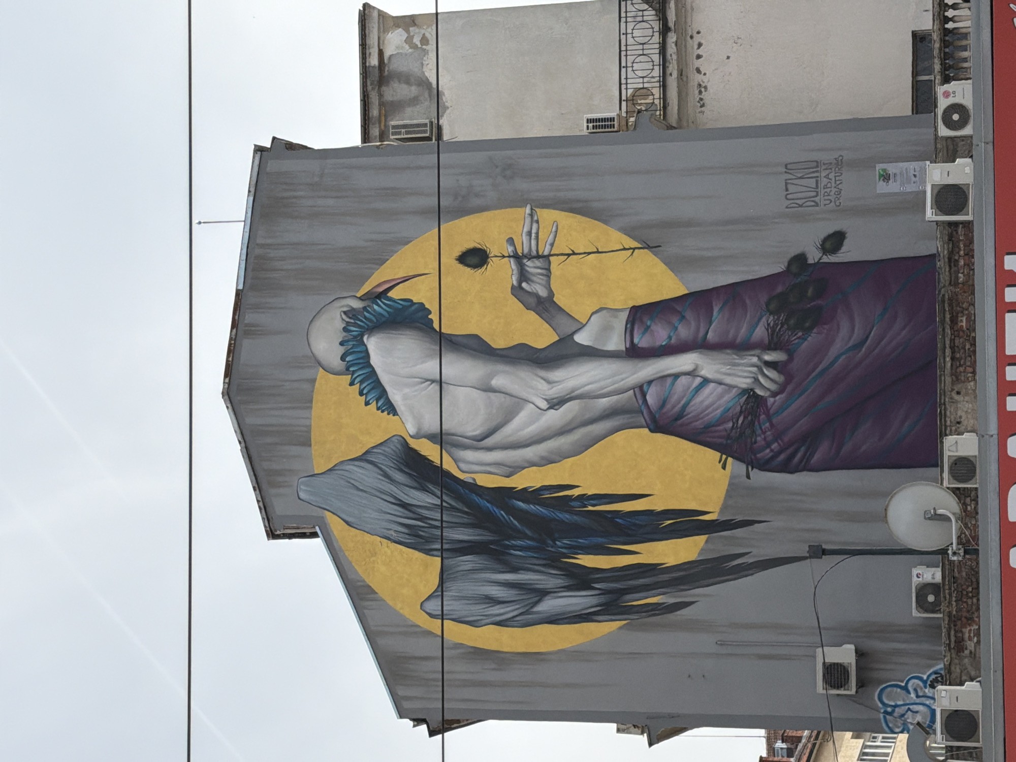 Bird-like humanoid mural spotted on Sofia building