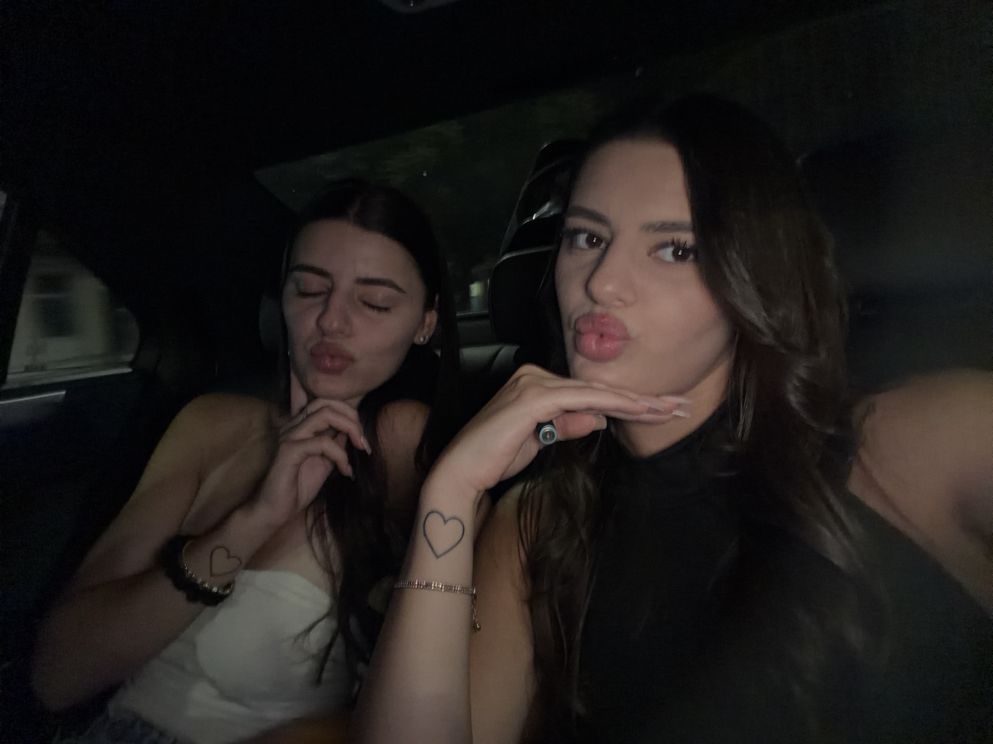 Nighttime selfies inside a car in Haskovo, Bulgaria