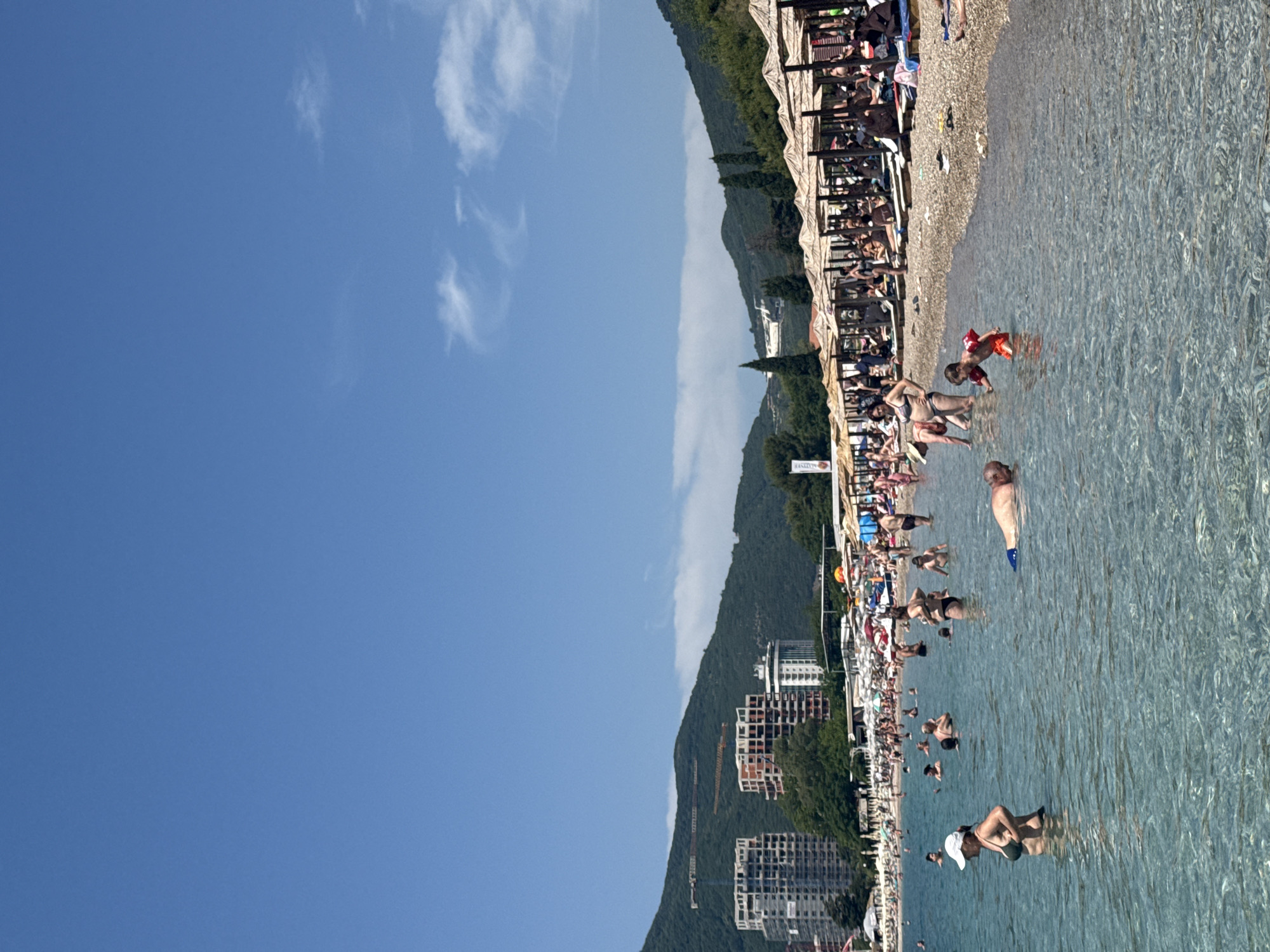 Crowds enjoy sunny morning at Boreti beach, Montenegro