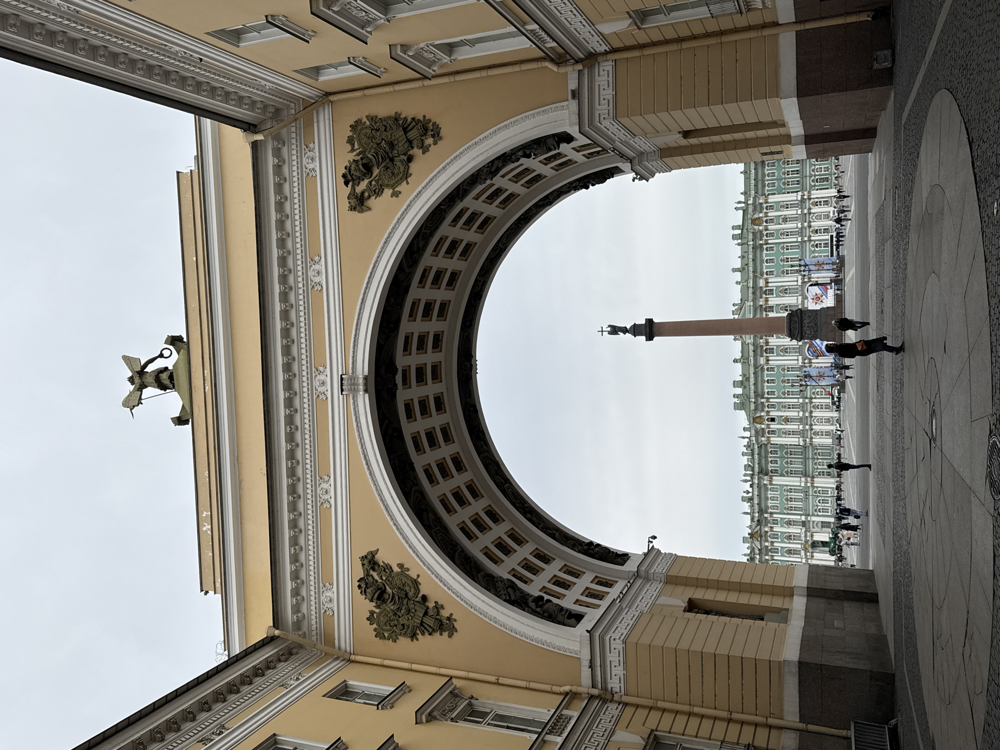 Morning scenes documented around Palace Square in Saint Petersburg