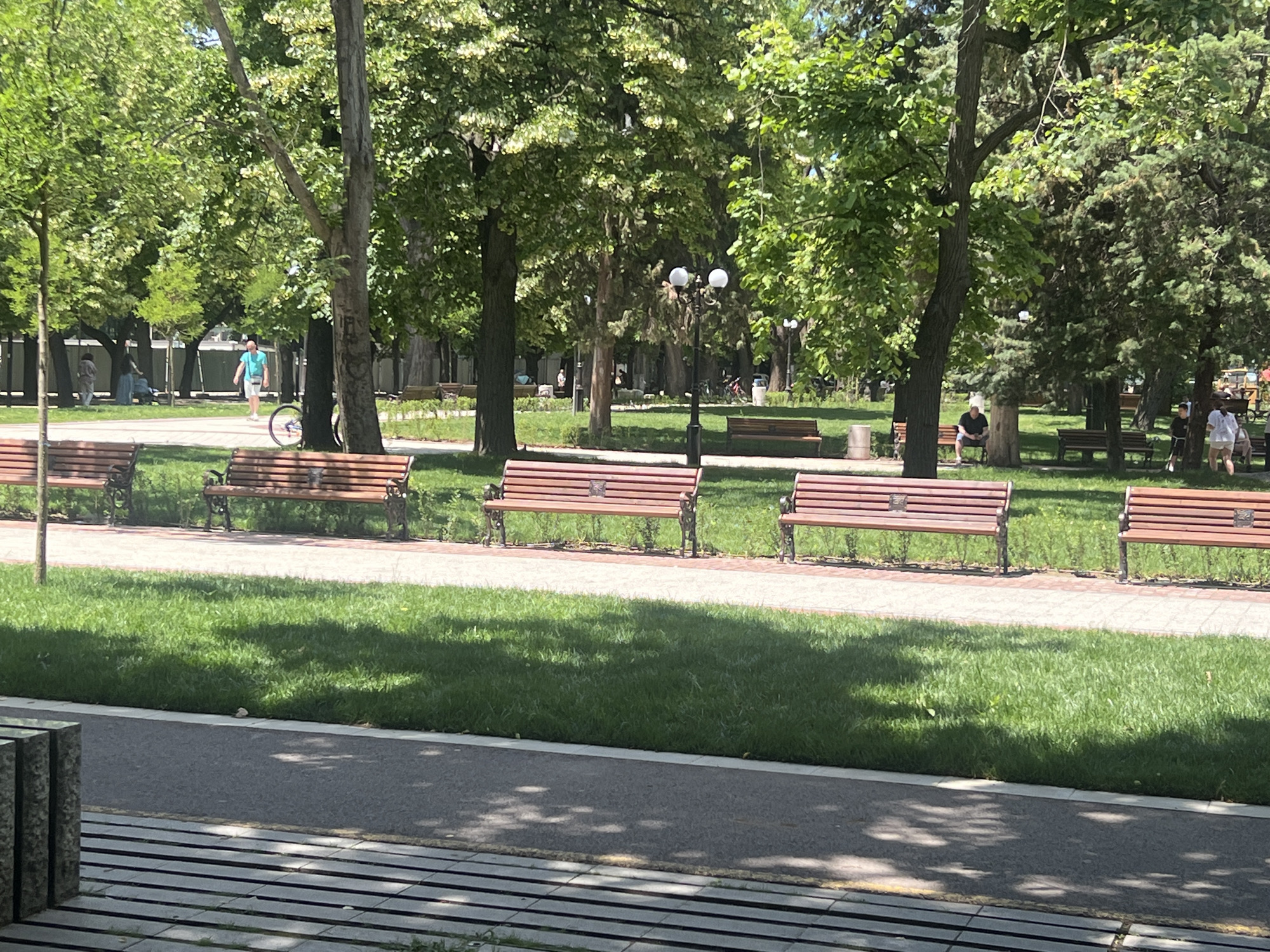 Summer afternoon at tree-lined promenade in Stara Zagora park
