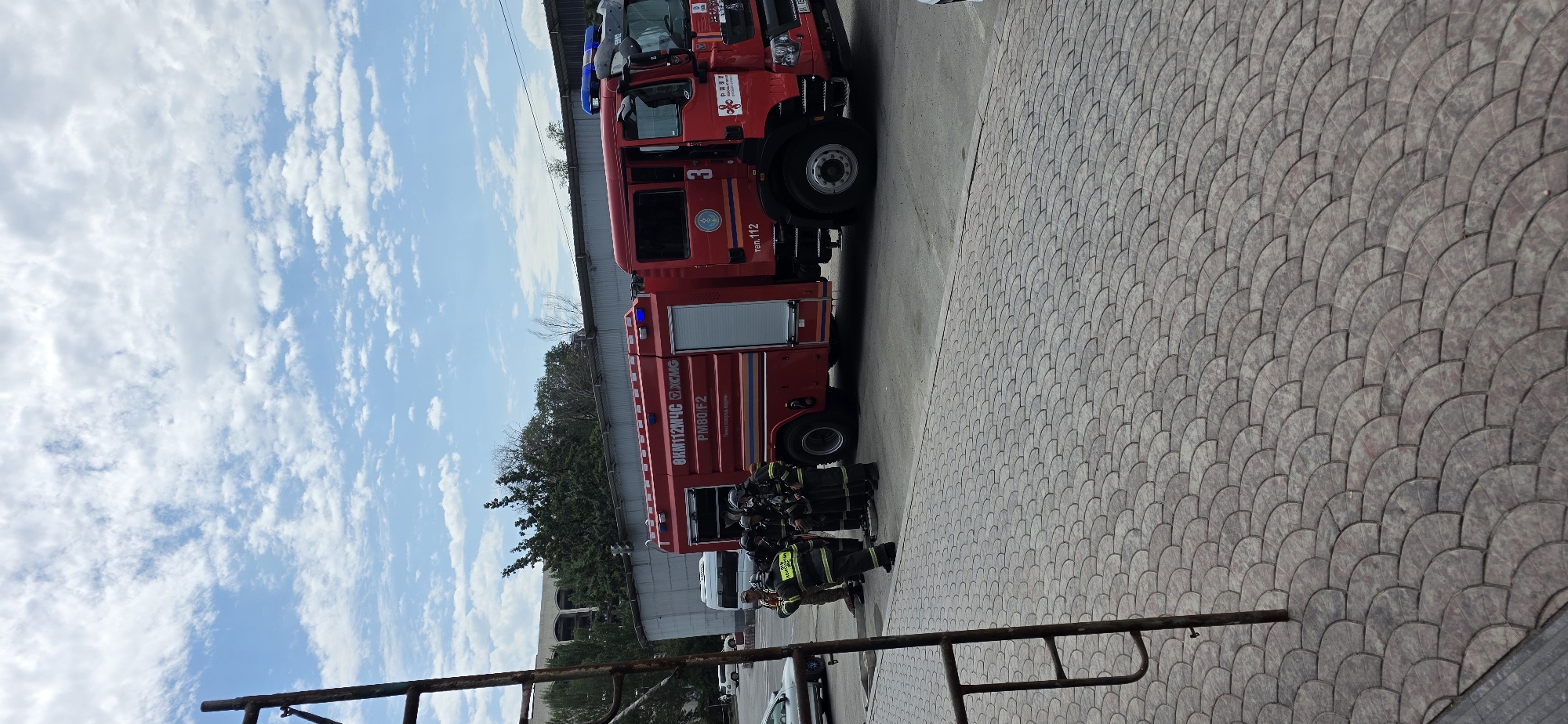 Hotel lobby and fire response in central Bishkek