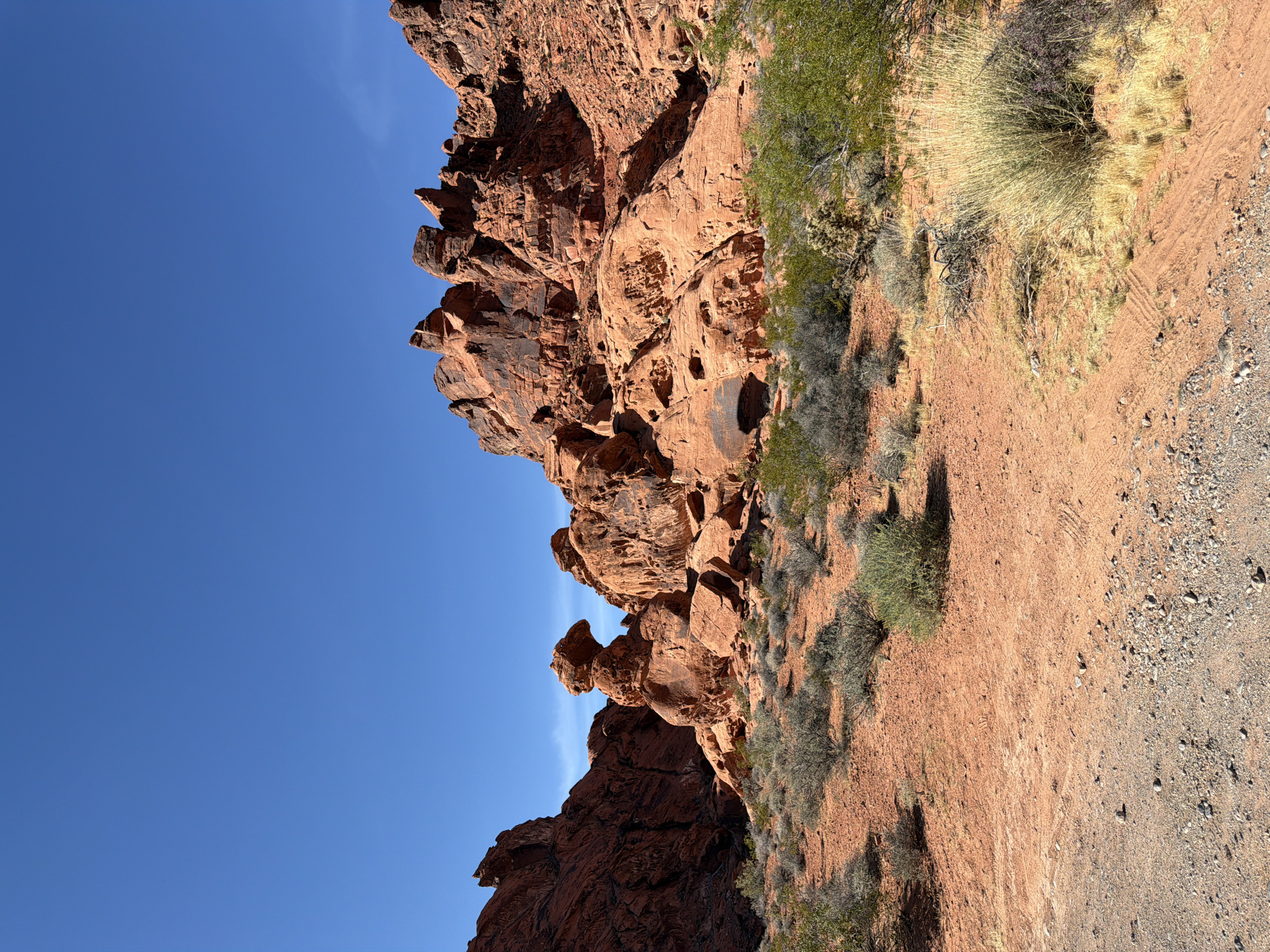 Red sandstone cliffs documented in Moapa Valley, Nevada