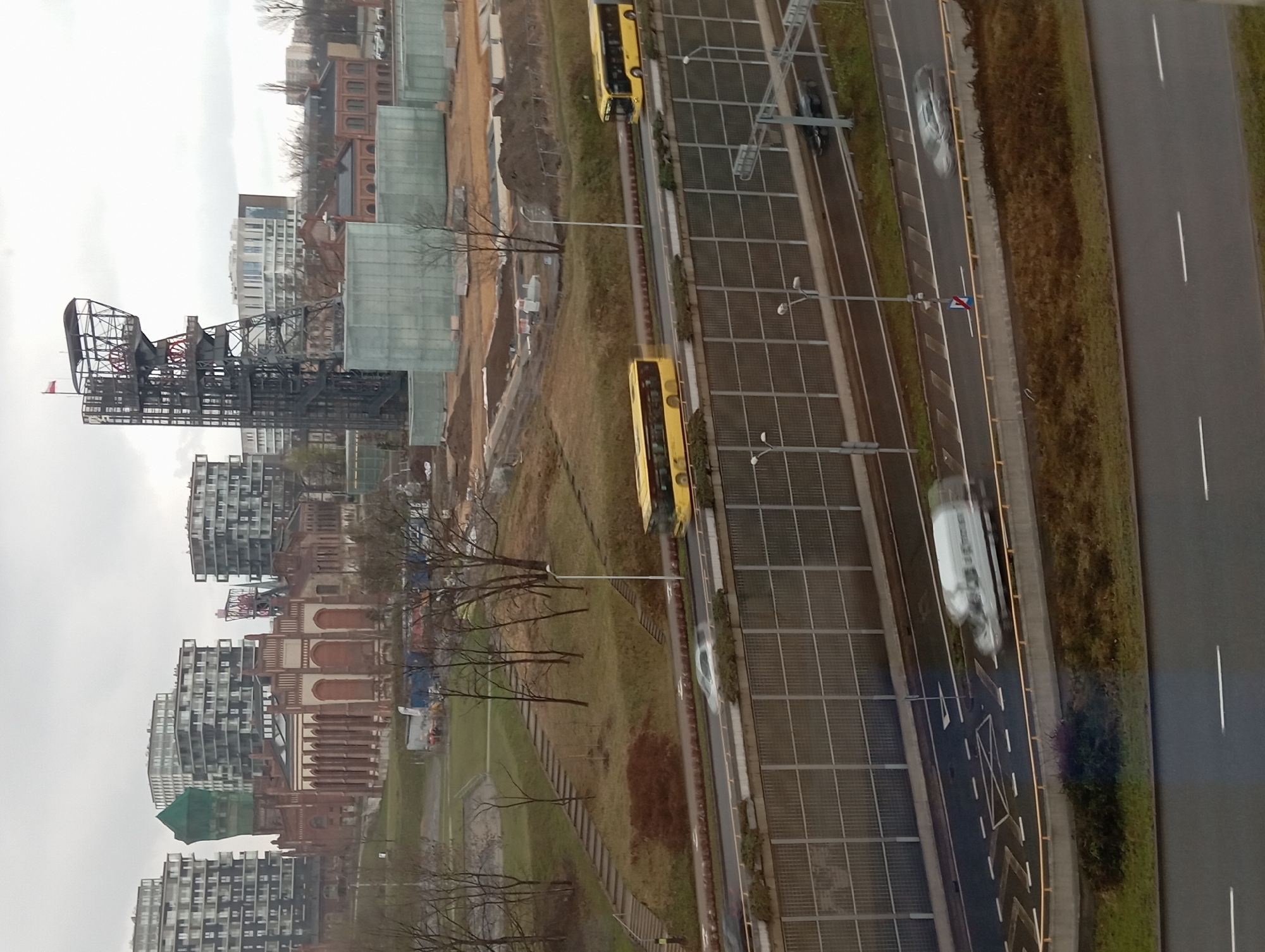 Aerial view captures Katowice cityscape with Silesian Museum