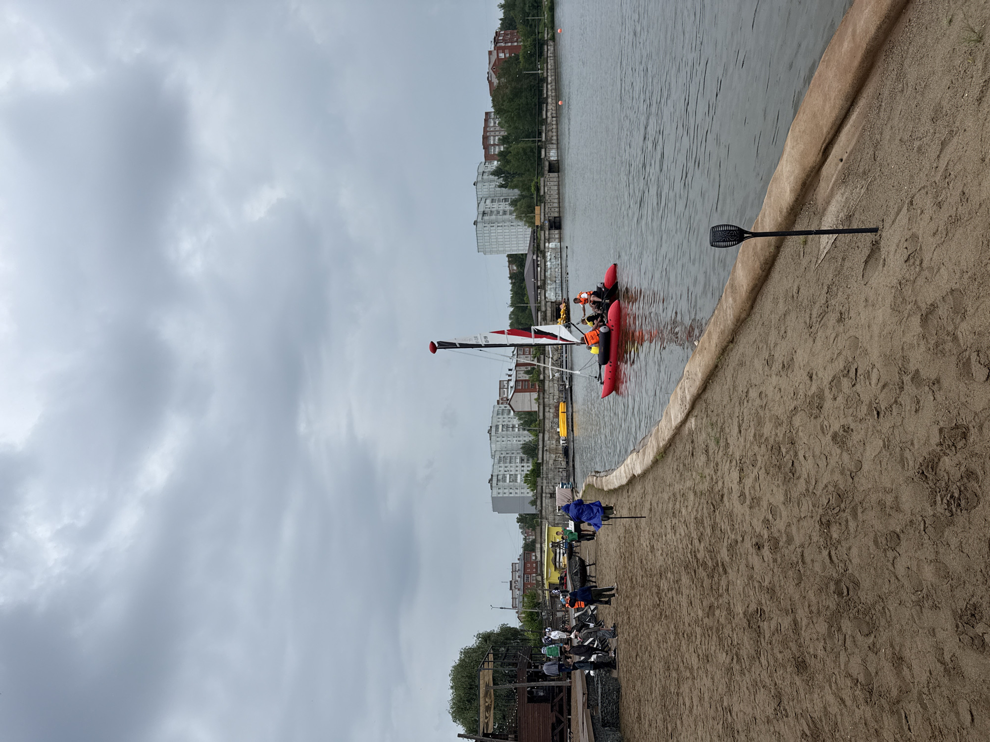 Sailing event at Votkinsk Reservoir with catamarans and shore ceremony