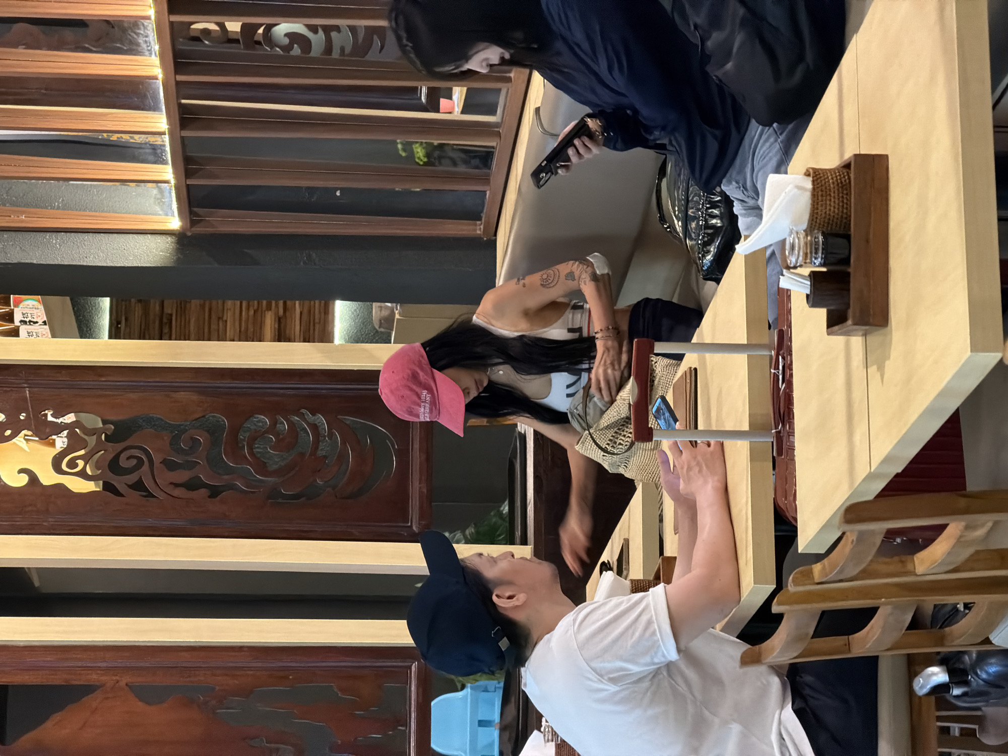 Morning dining scenes at a Kuta restaurant, inside and out