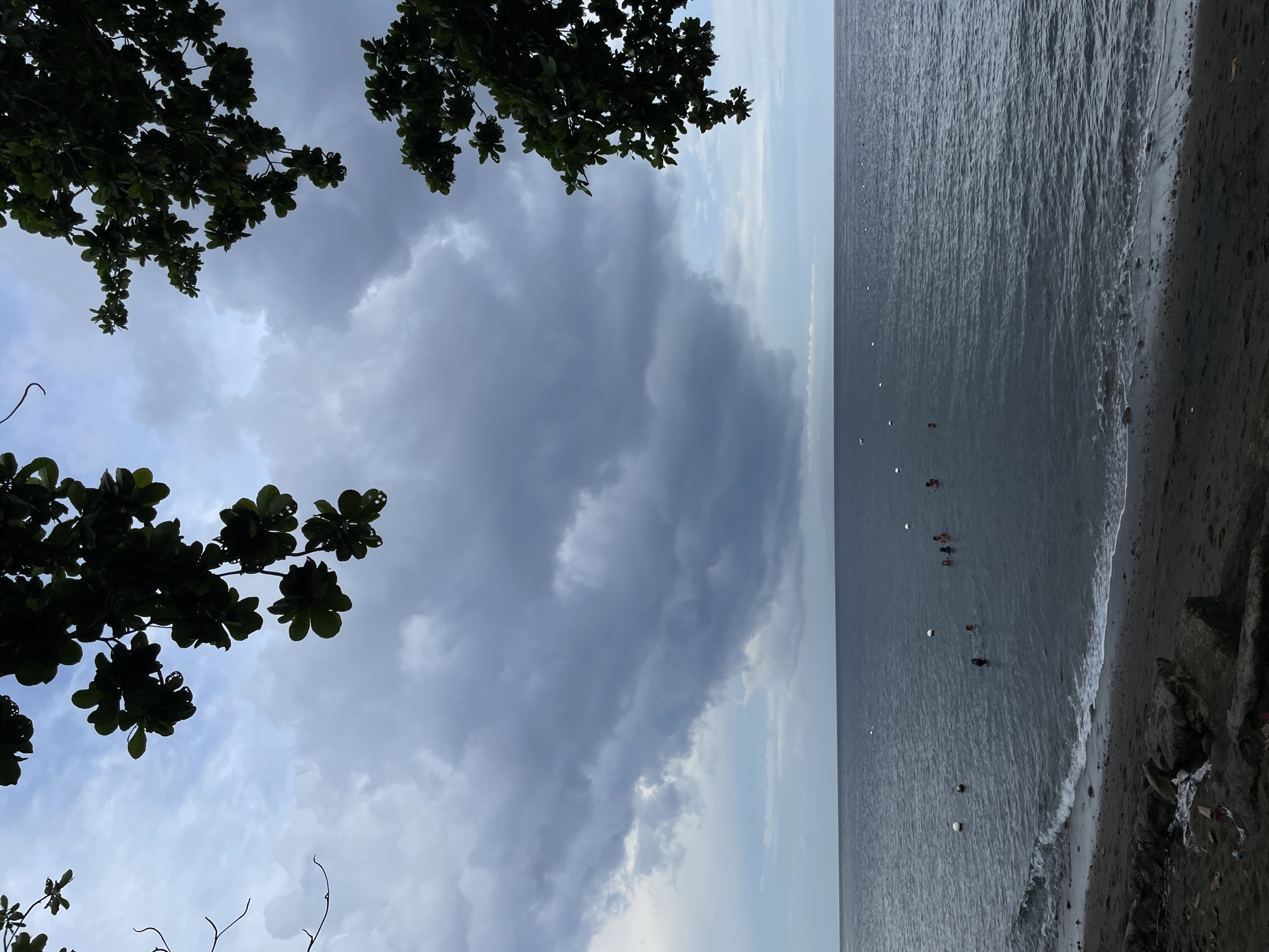 Dauin beach under storm clouds, shore life and found objects