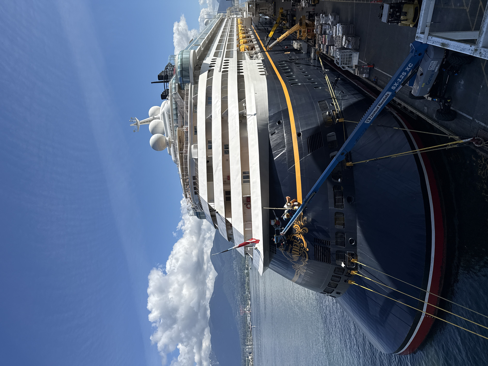 Disney Wonder cruise ship undergoes maintenance work at Vancouver port