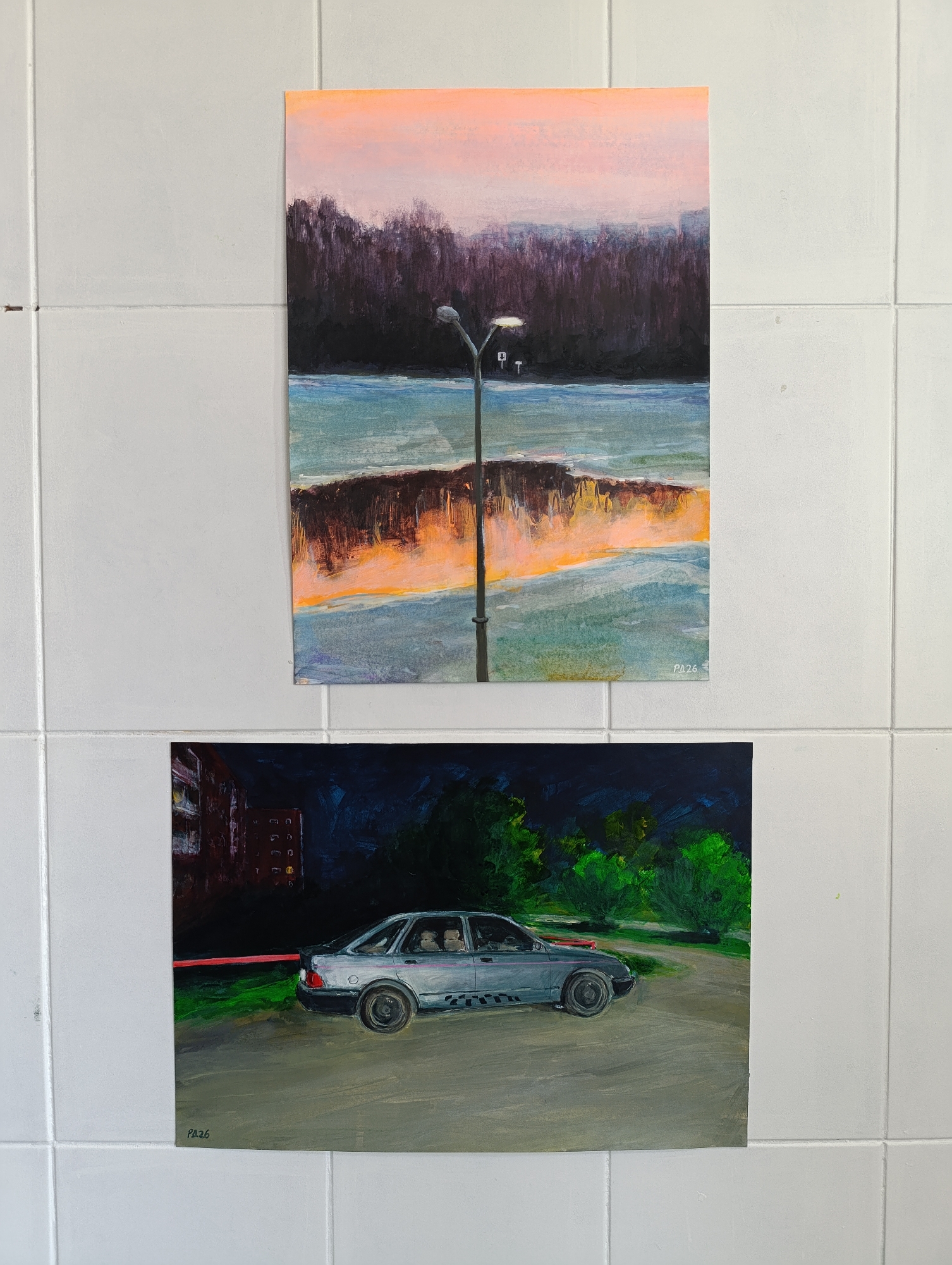 Two paintings displayed on wall in Tara, Russia