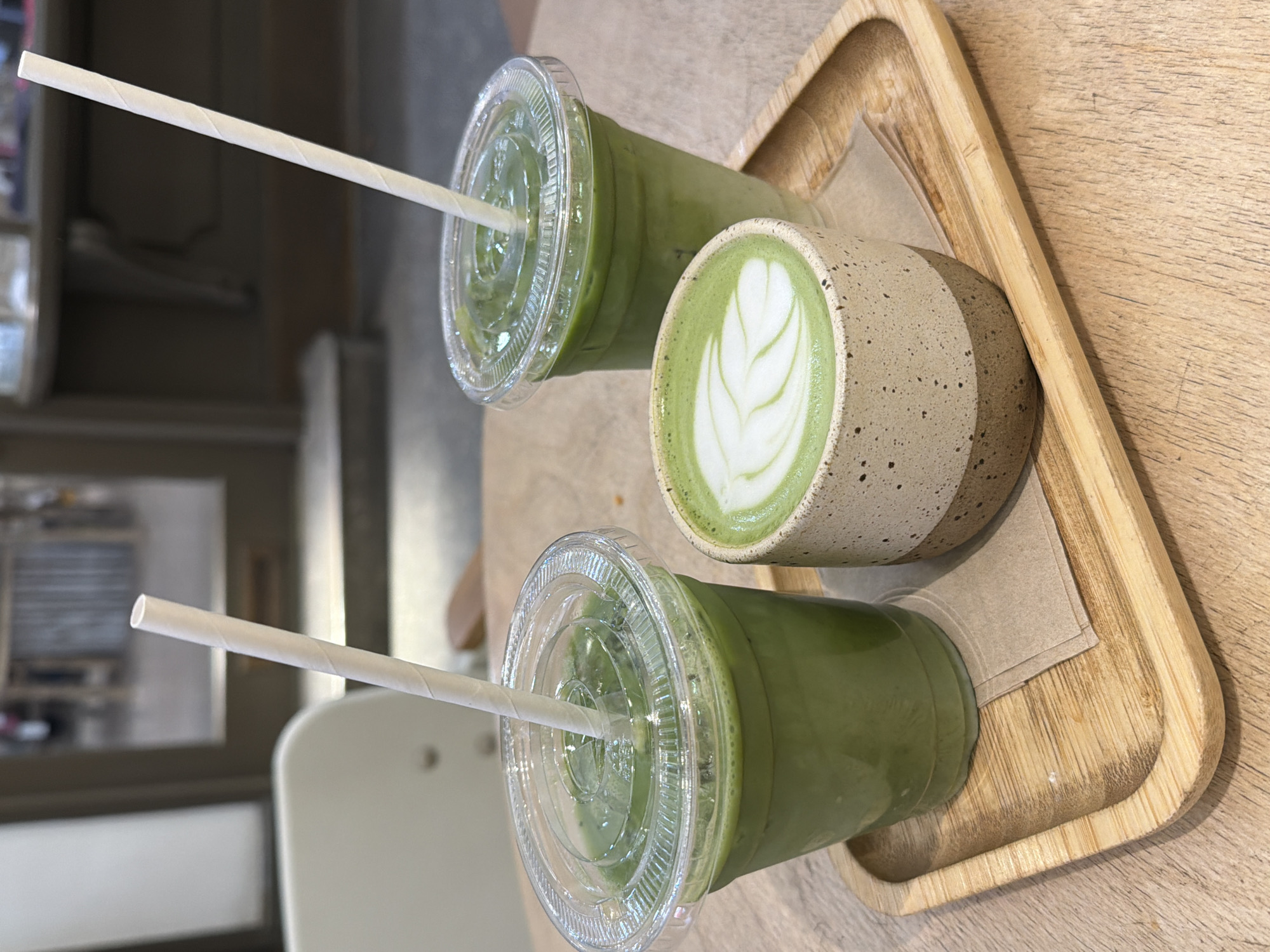 Matcha drinks and pizza documented at London eatery