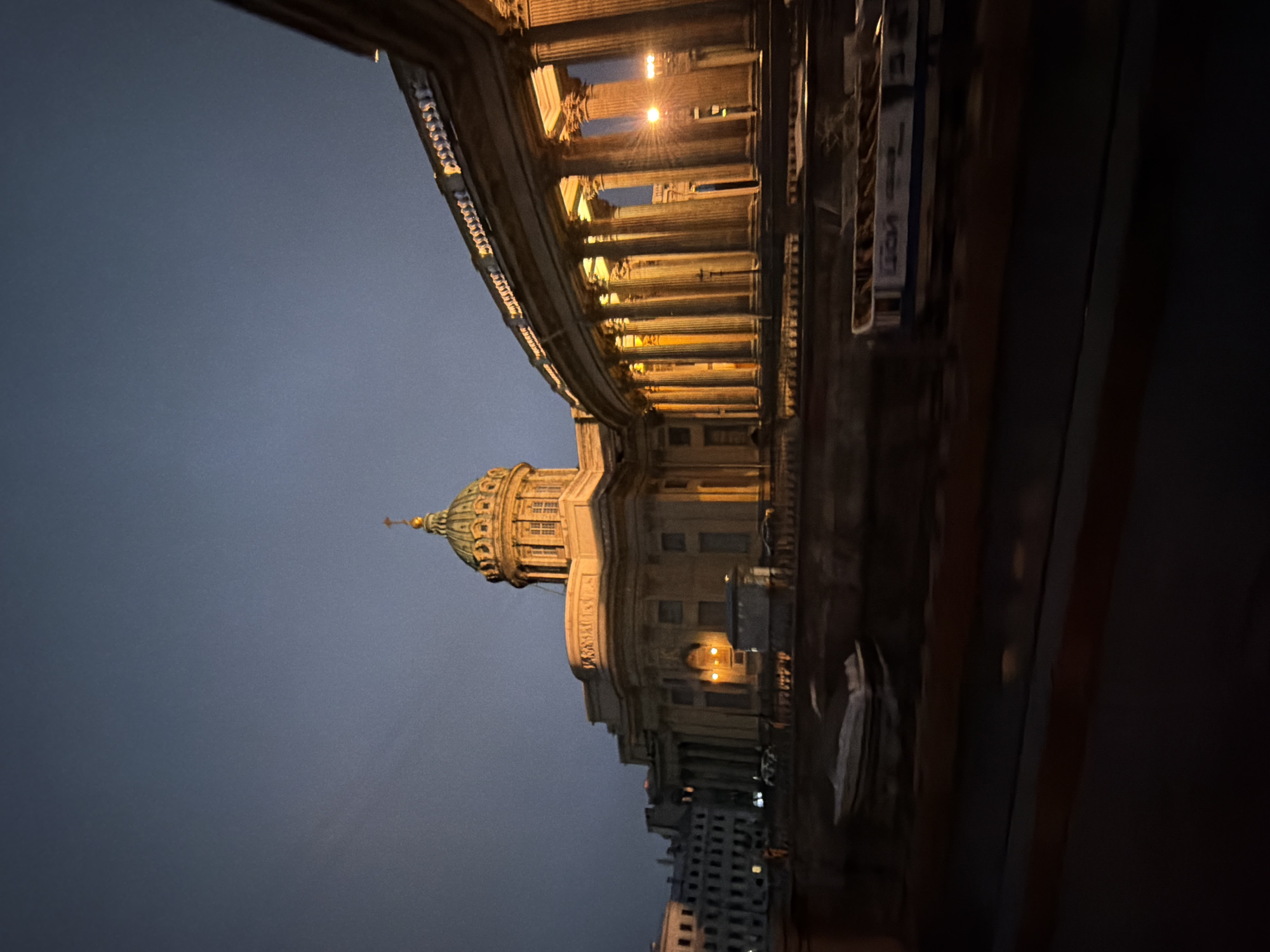Kazan Cathedral glowing at dusk, Saint Petersburg