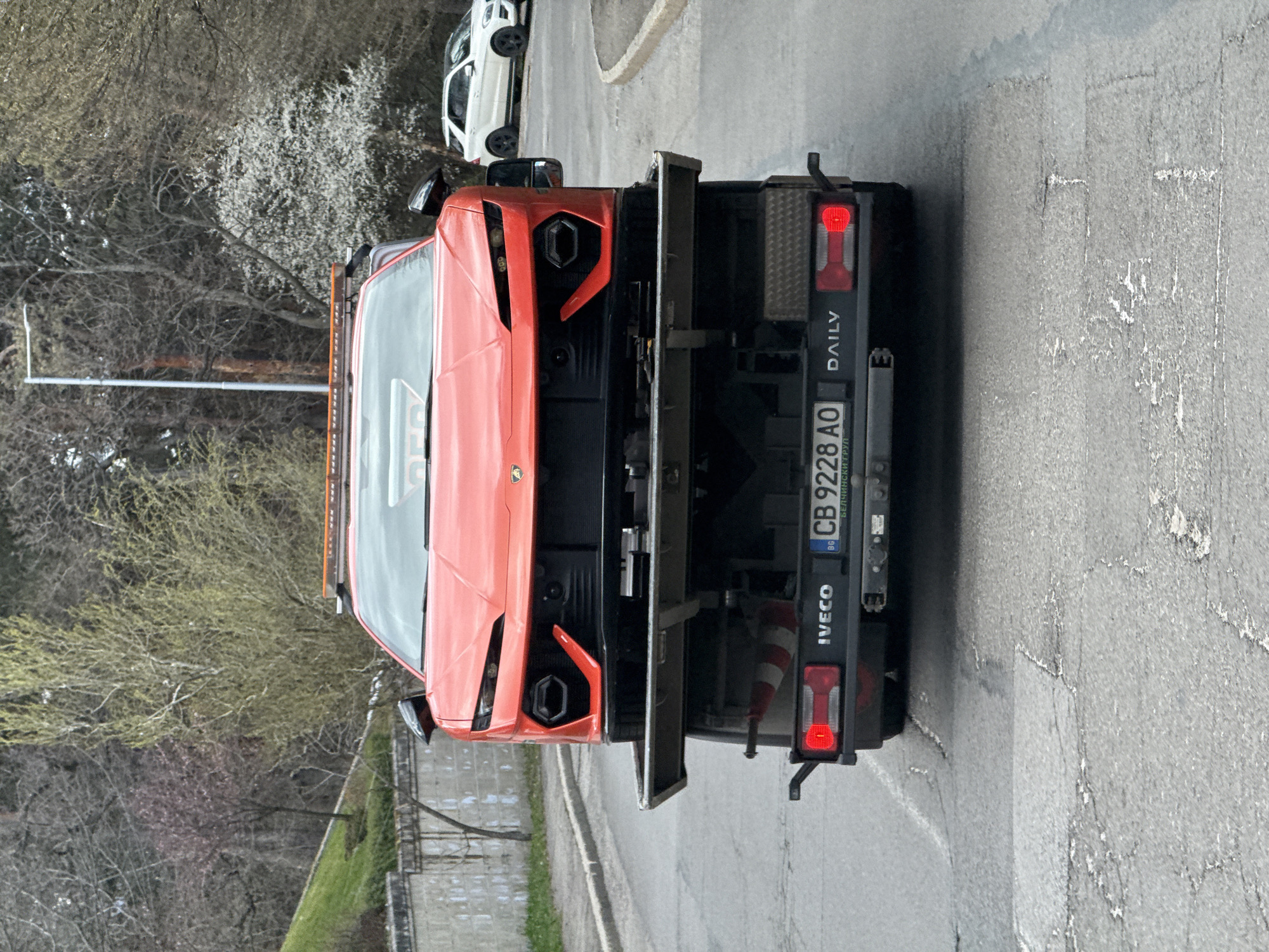 Orange Lamborghini towed through Sofia streets