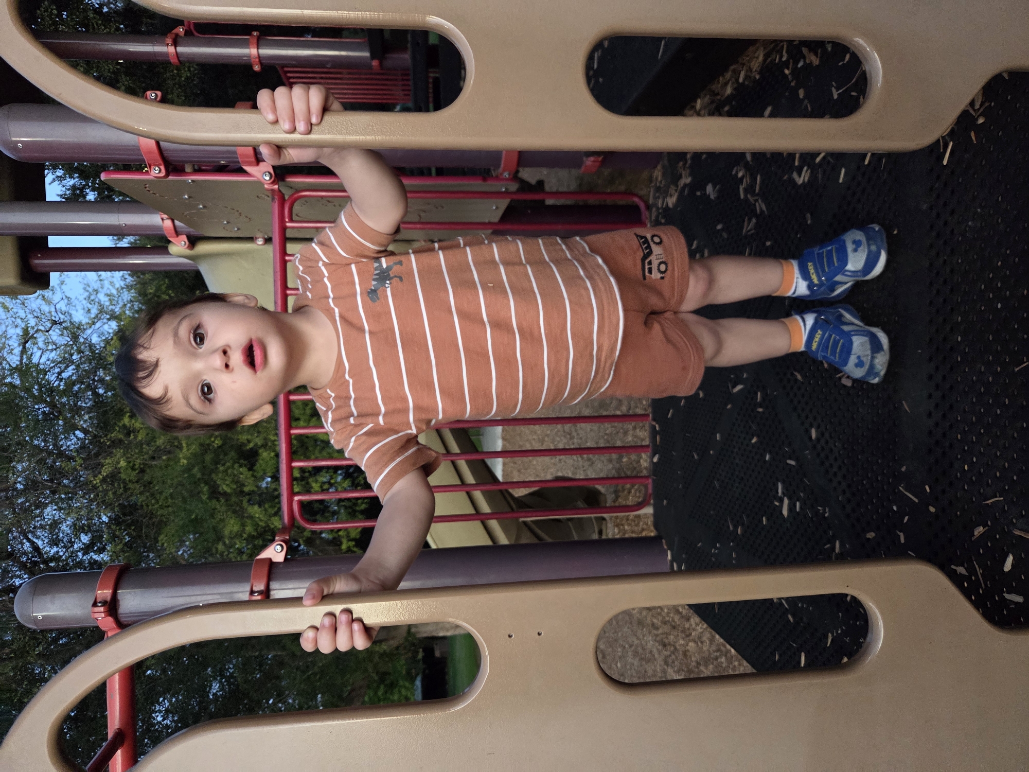 Kids playing on the Griffith Park playground at dusk
