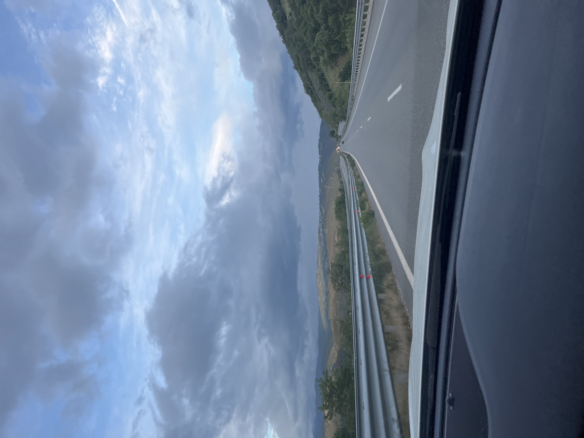 Highway view captured from vehicle near Blagoevgrad, Bulgaria