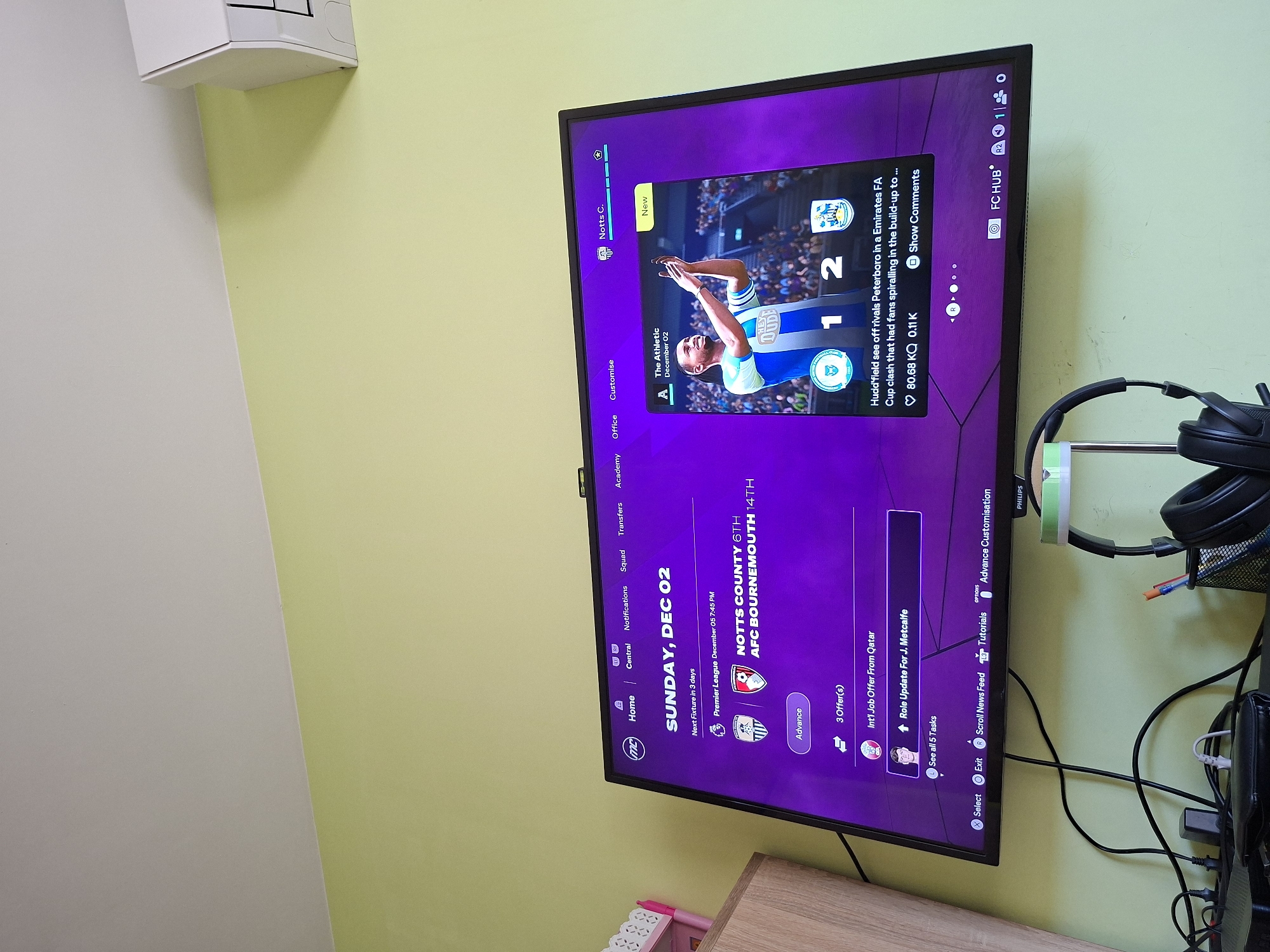 Football video game displayed on TV in Bulgaria