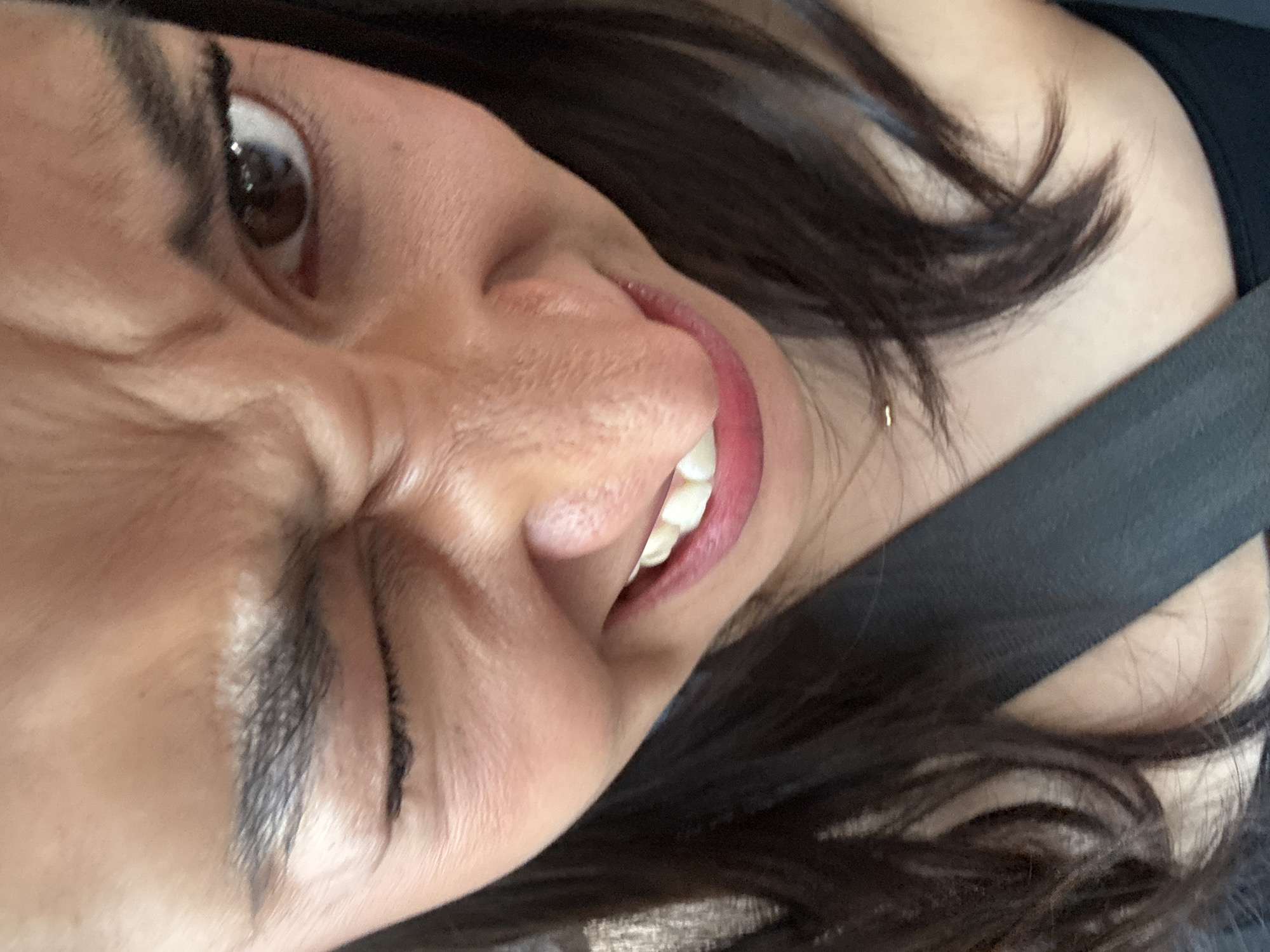 Woman photographed with distressed expression in Puebla, Mexico