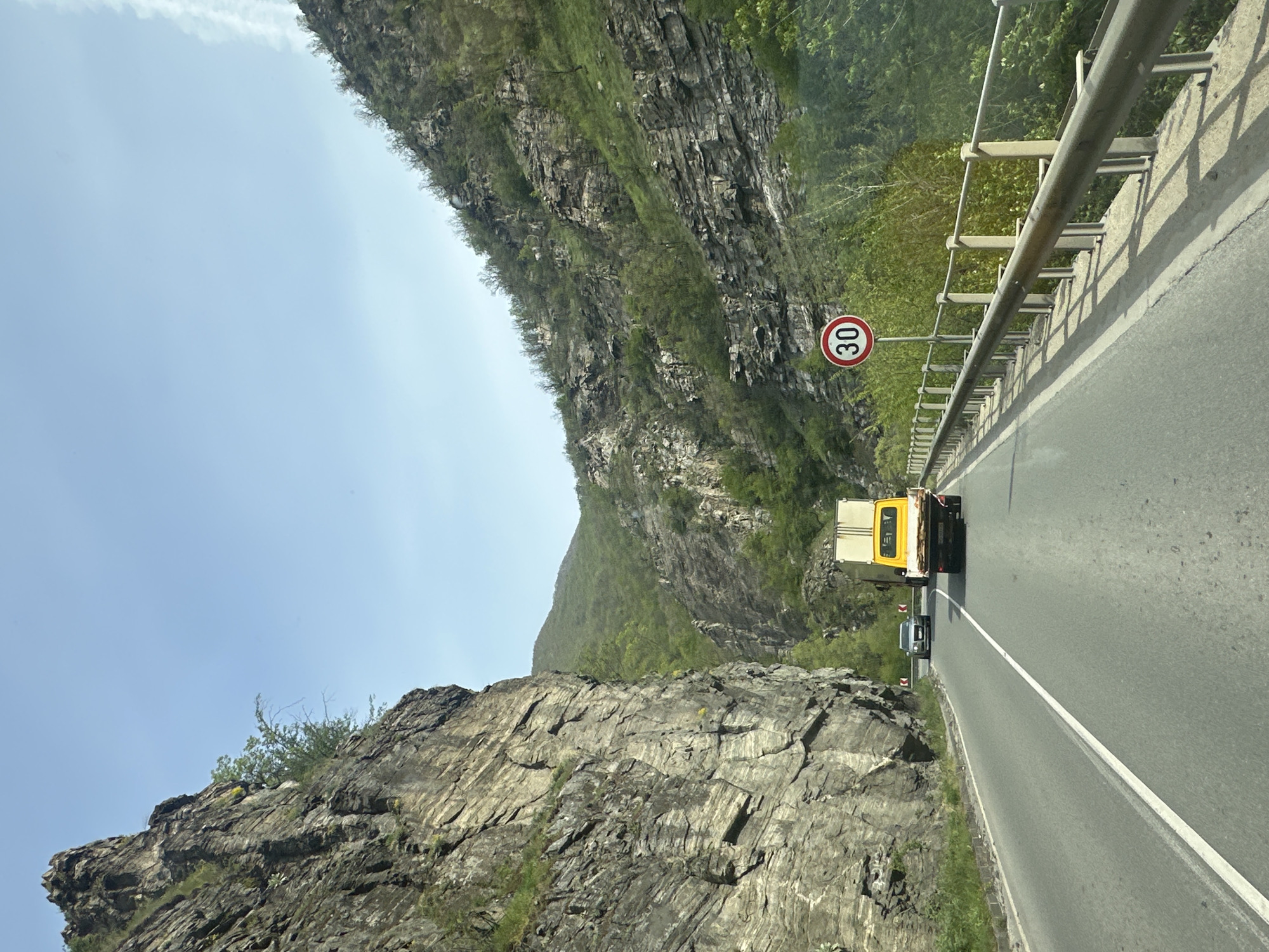 Motorist travels winding mountain road near Dorkovo, Bulgaria