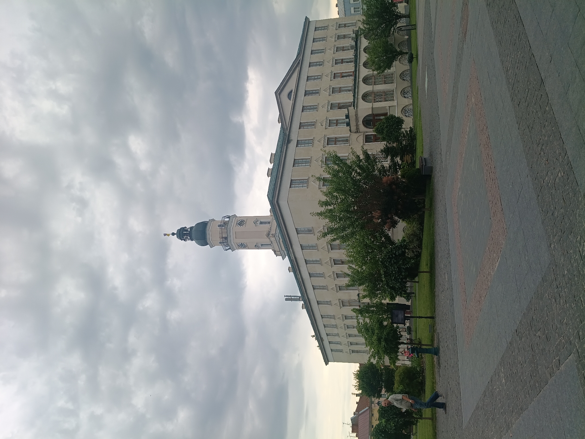 Street-level look at Drohobych's central square and surroundings