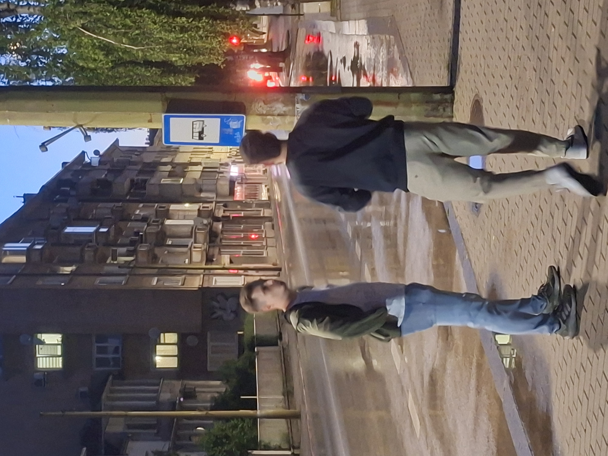 Urban evening scene captured by multiple witnesses at dusk