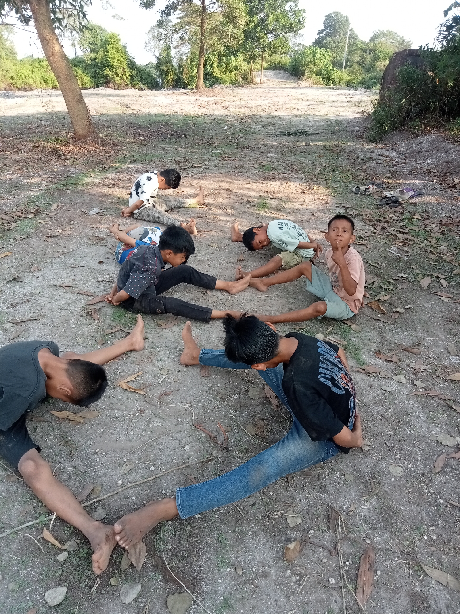 Outdoor exercise and martial arts drills in rural Sumatra
