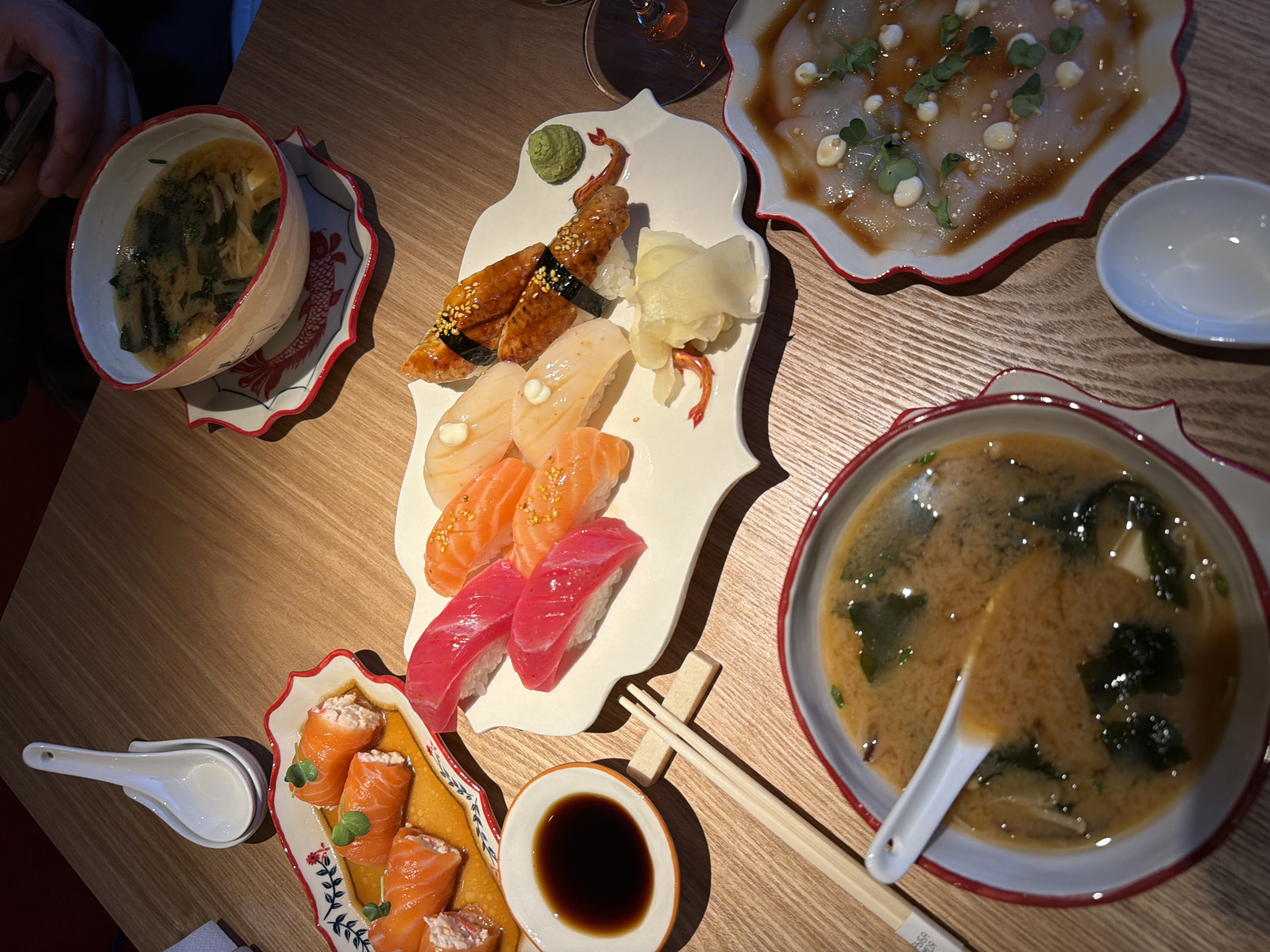 Japanese sushi meal documented at Moscow restaurant