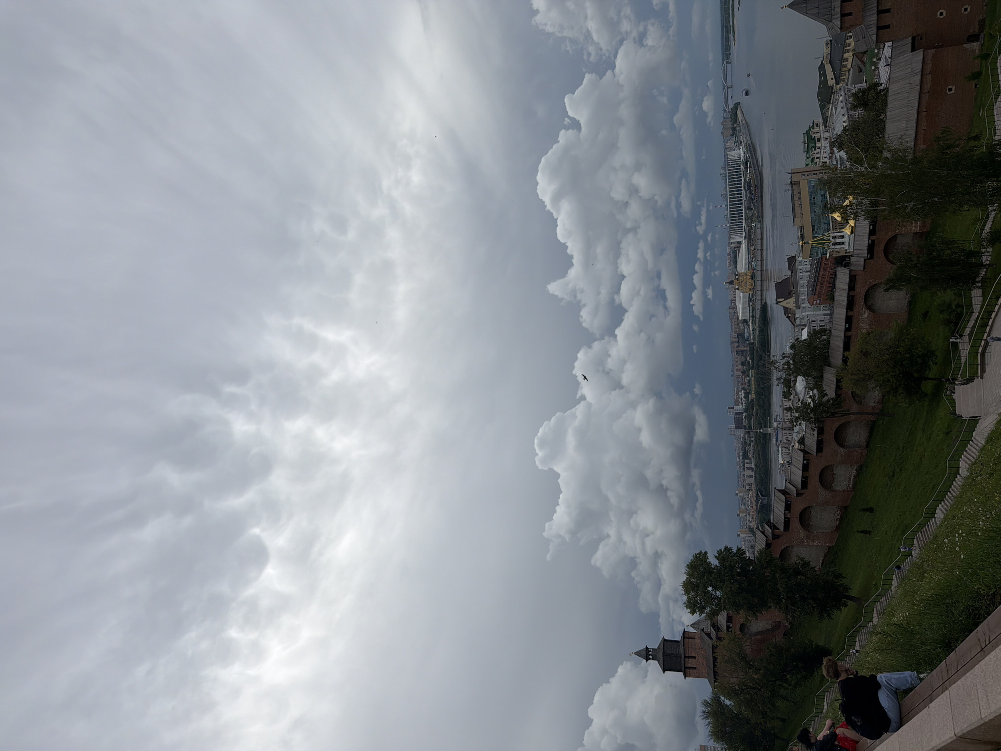 Cloudy afternoon on a Nizhny Novgorod hillside bench