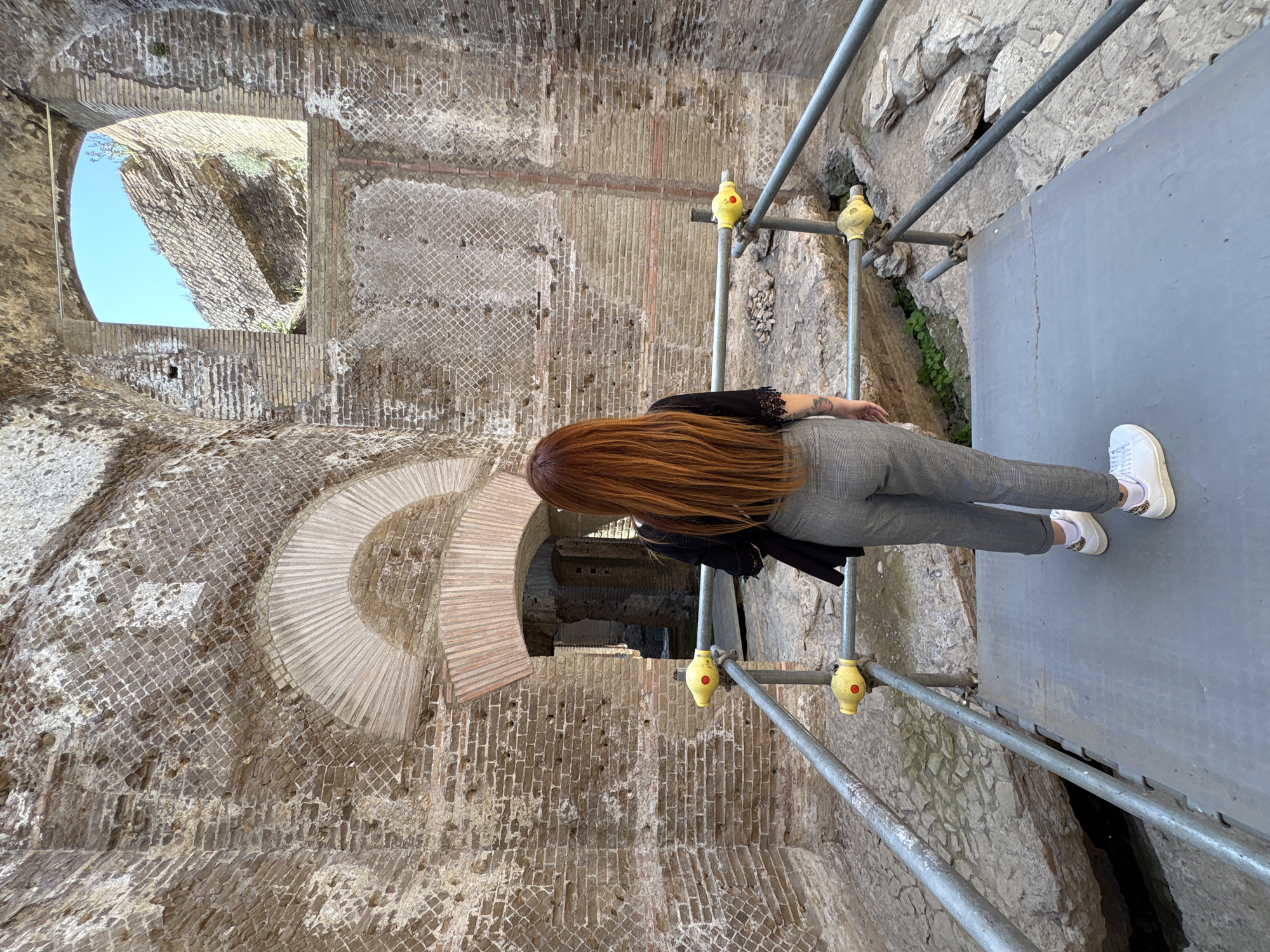 Visitor explores scaffolded ruins at Hadrian's Villa restoration site