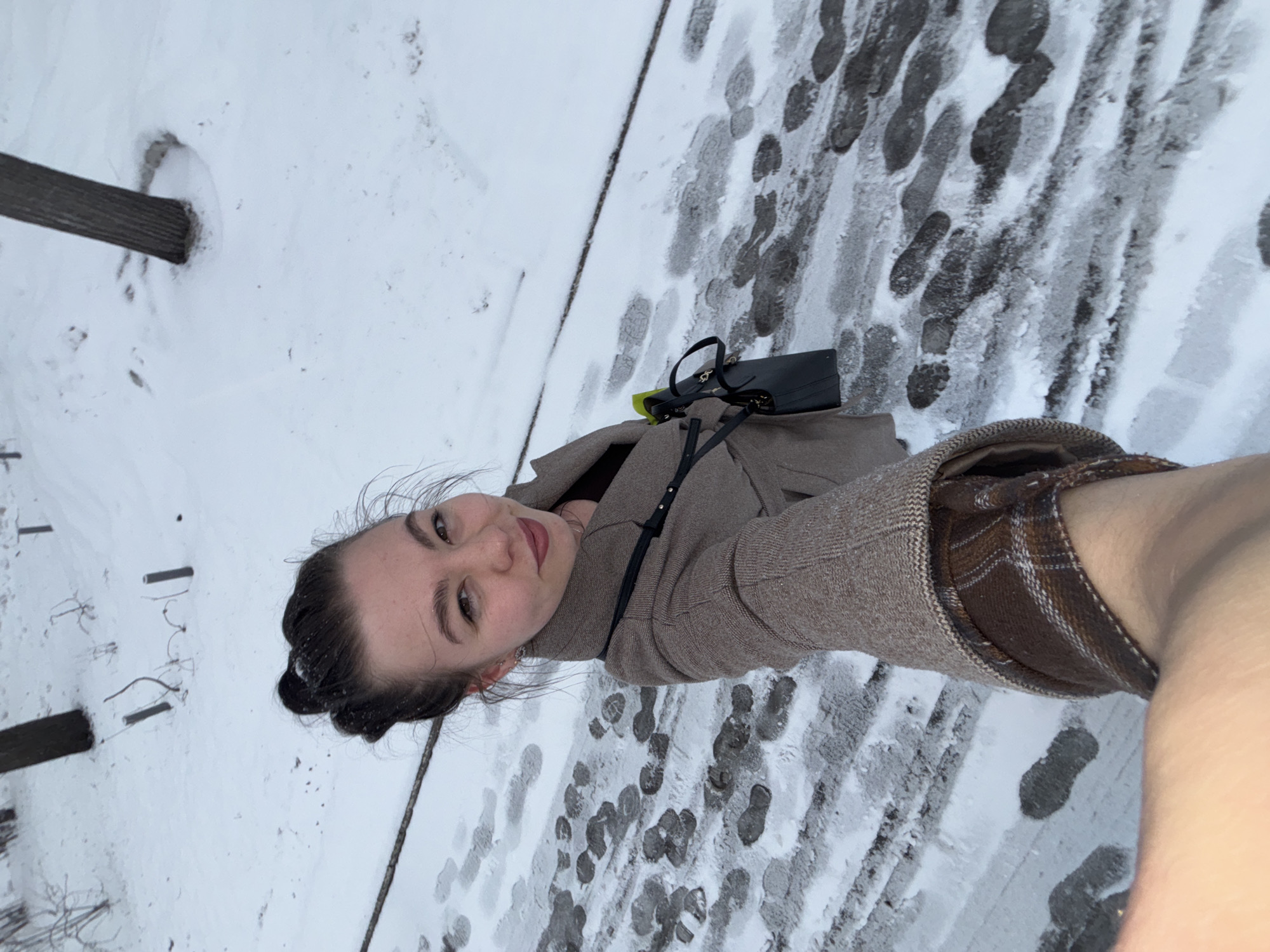 Woman takes selfies in snowy Perm, Russia