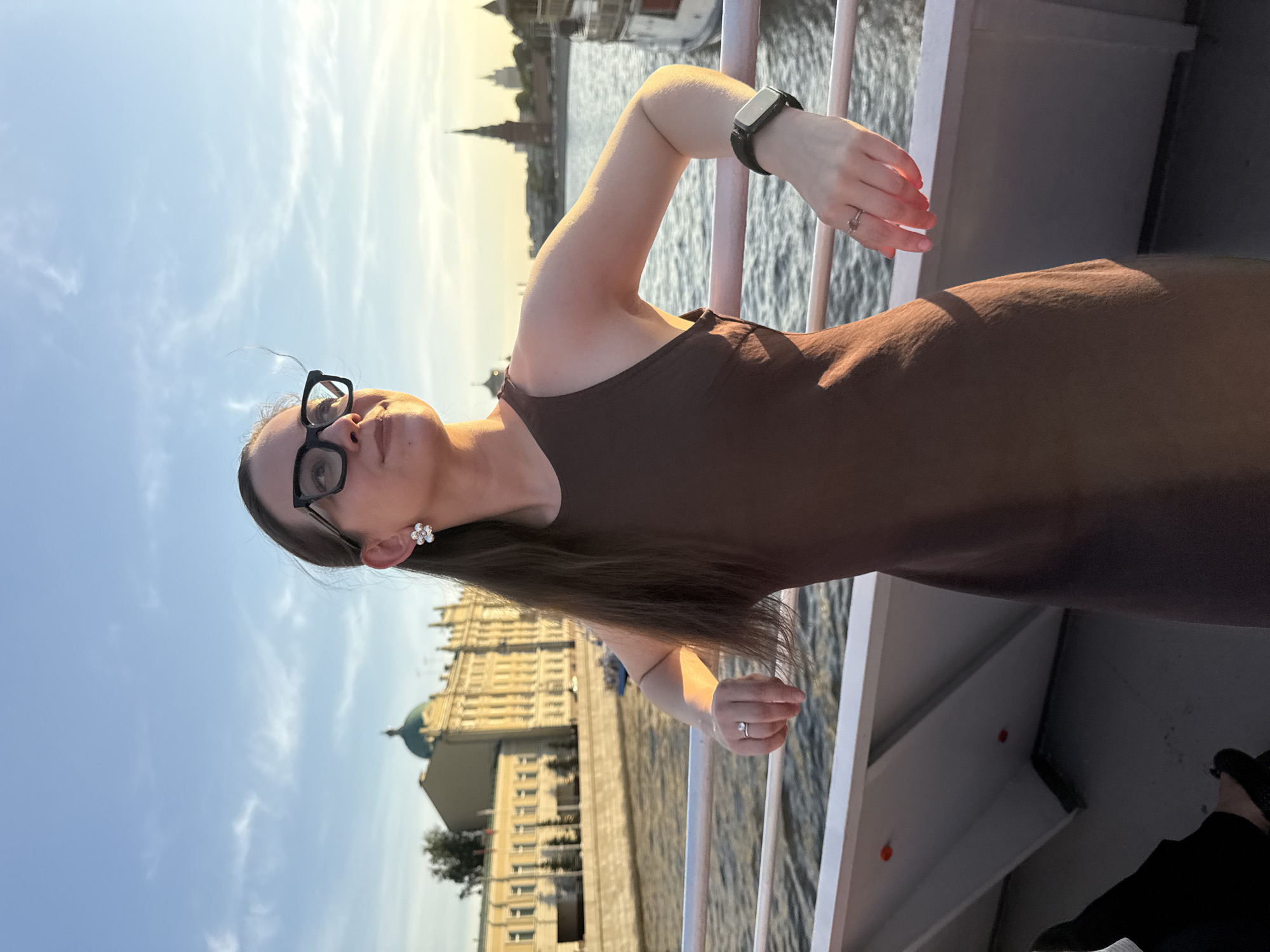 Woman tours Moscow River by boat