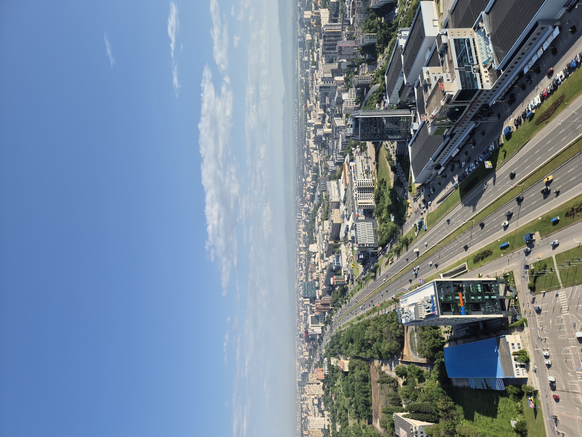 Aerial view captured of Sofia cityscape and cloudy sky