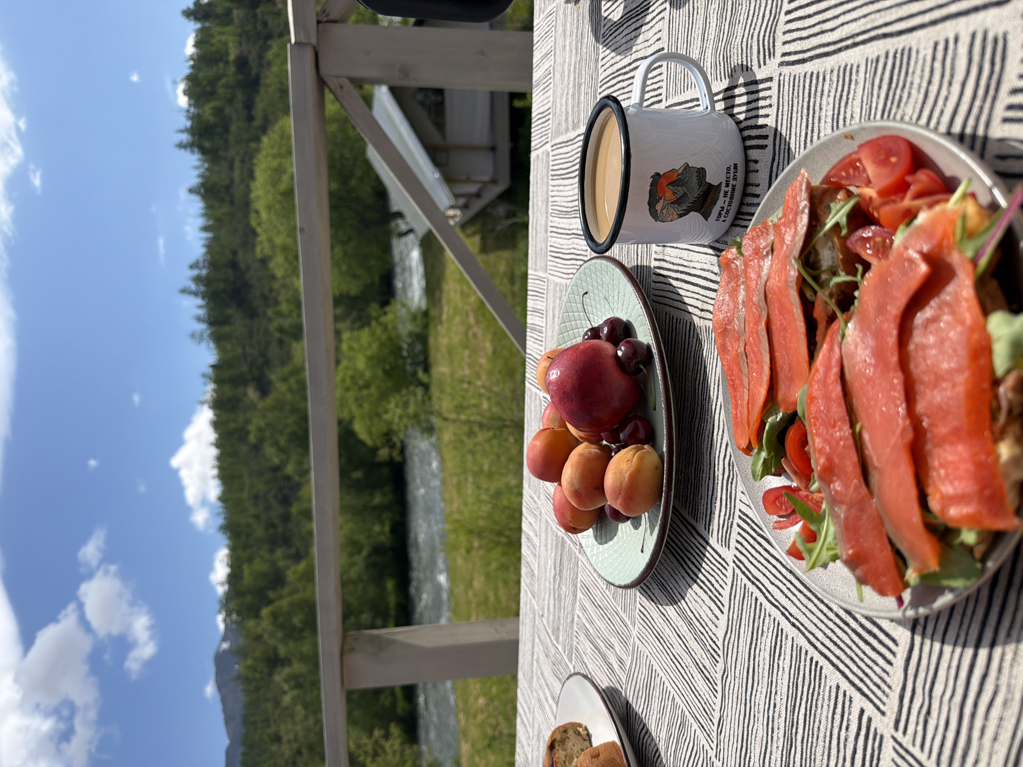 Salmon breakfast by the Bystraya River in Esso, Russia