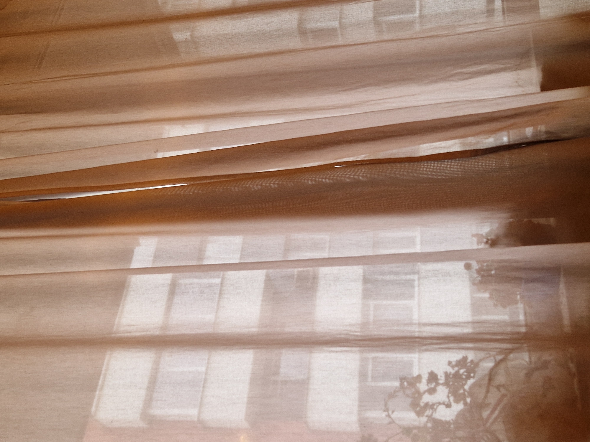 Morning light filters through sheer curtain in Lovech