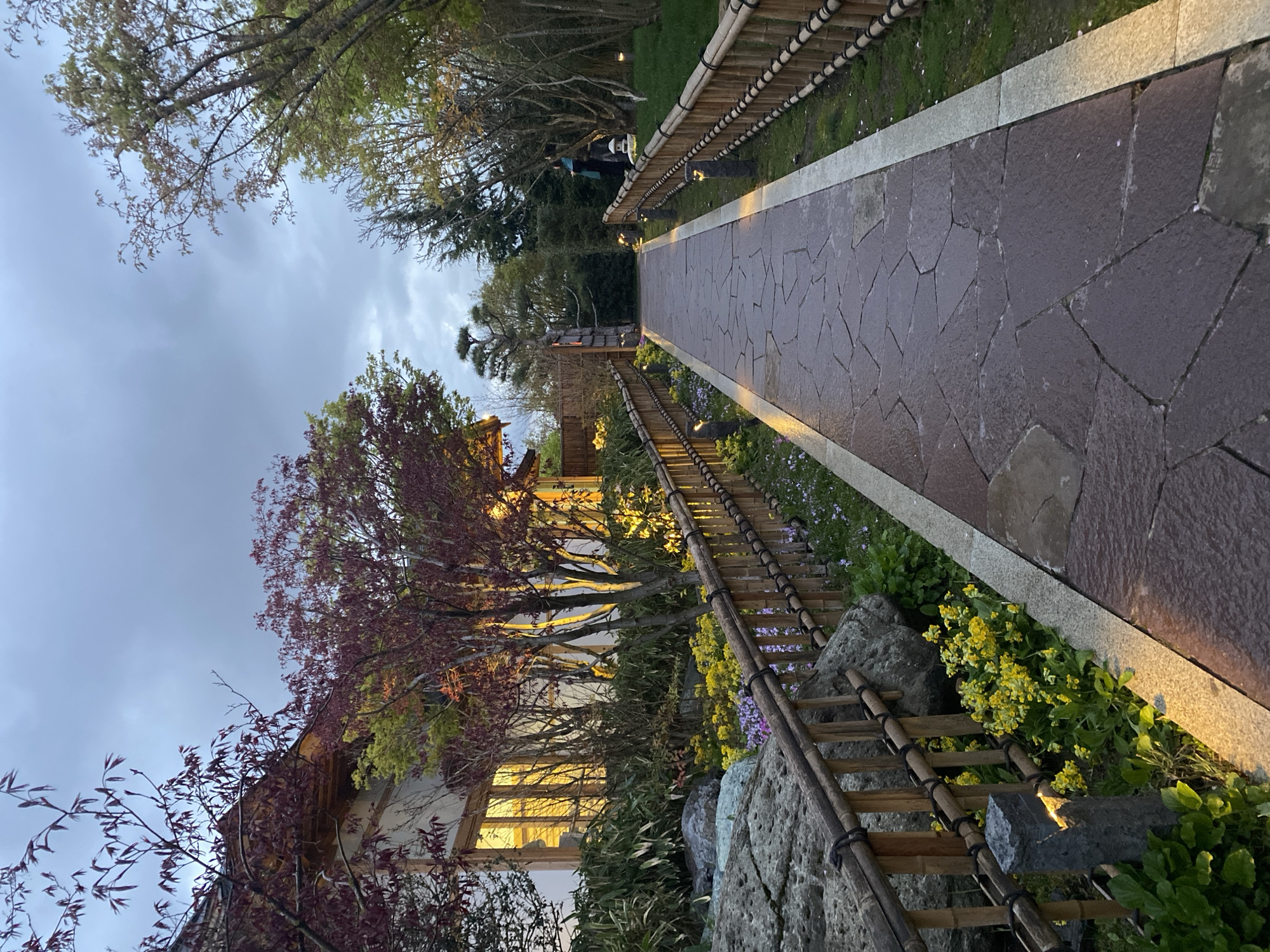 Japanese garden documented in Krasnodar during evening hours